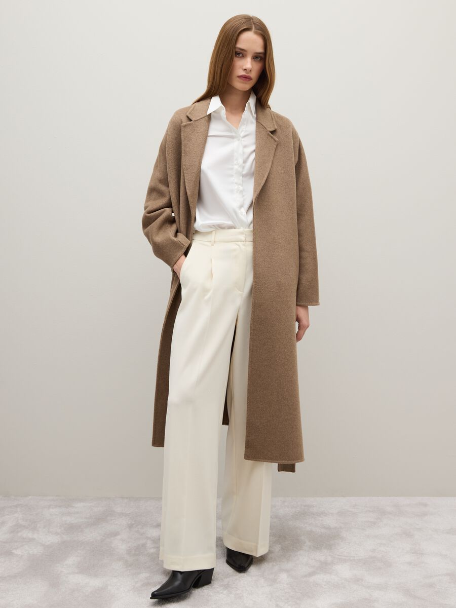 Cappotto lungo in misto lana beige e vestibilit&agrave; over_1