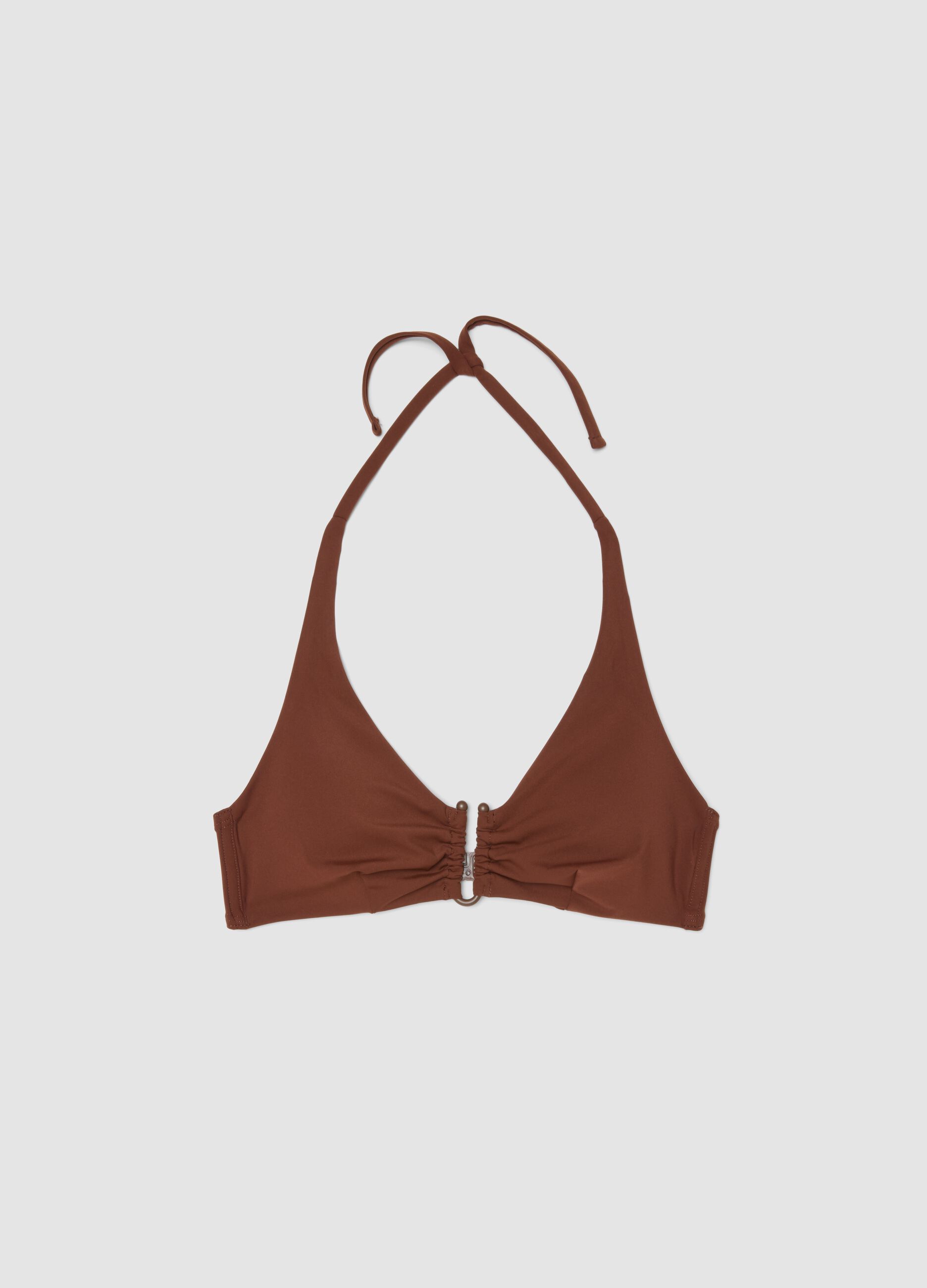 Brown triangle bikini top in stretch fabric