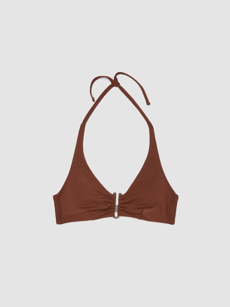 Brown triangle bikini top in stretch fabric_4