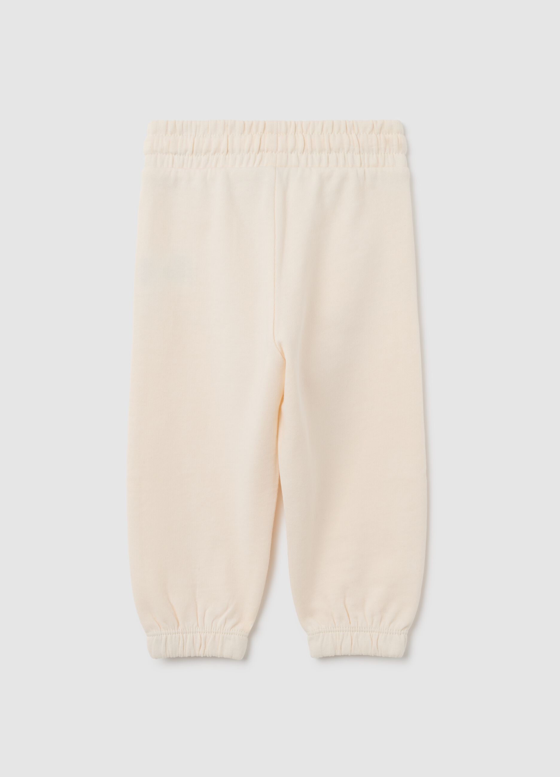 Pantaloni jogger da bambina in puro cotone beige
