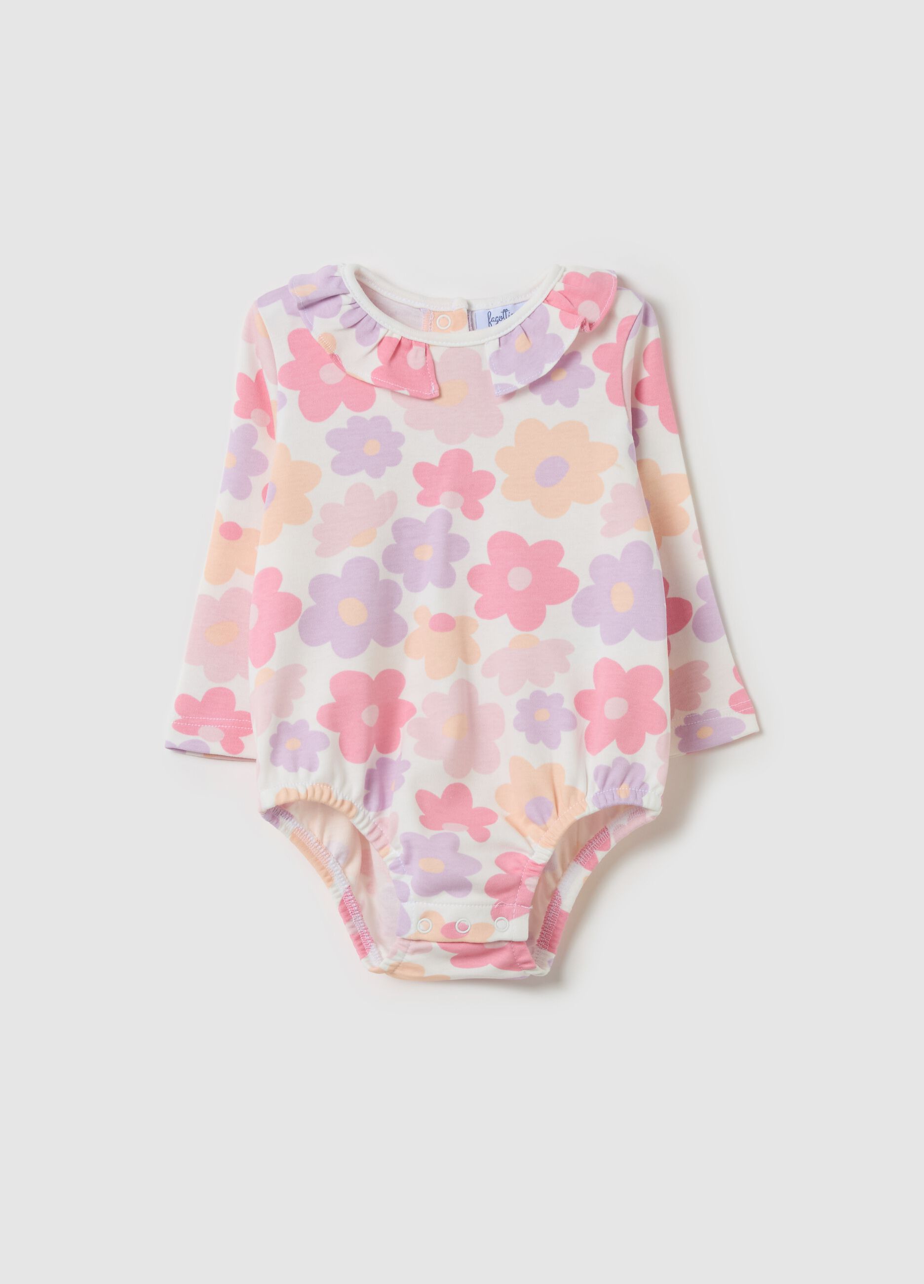 Long-sleeved bodysuit with flowers print