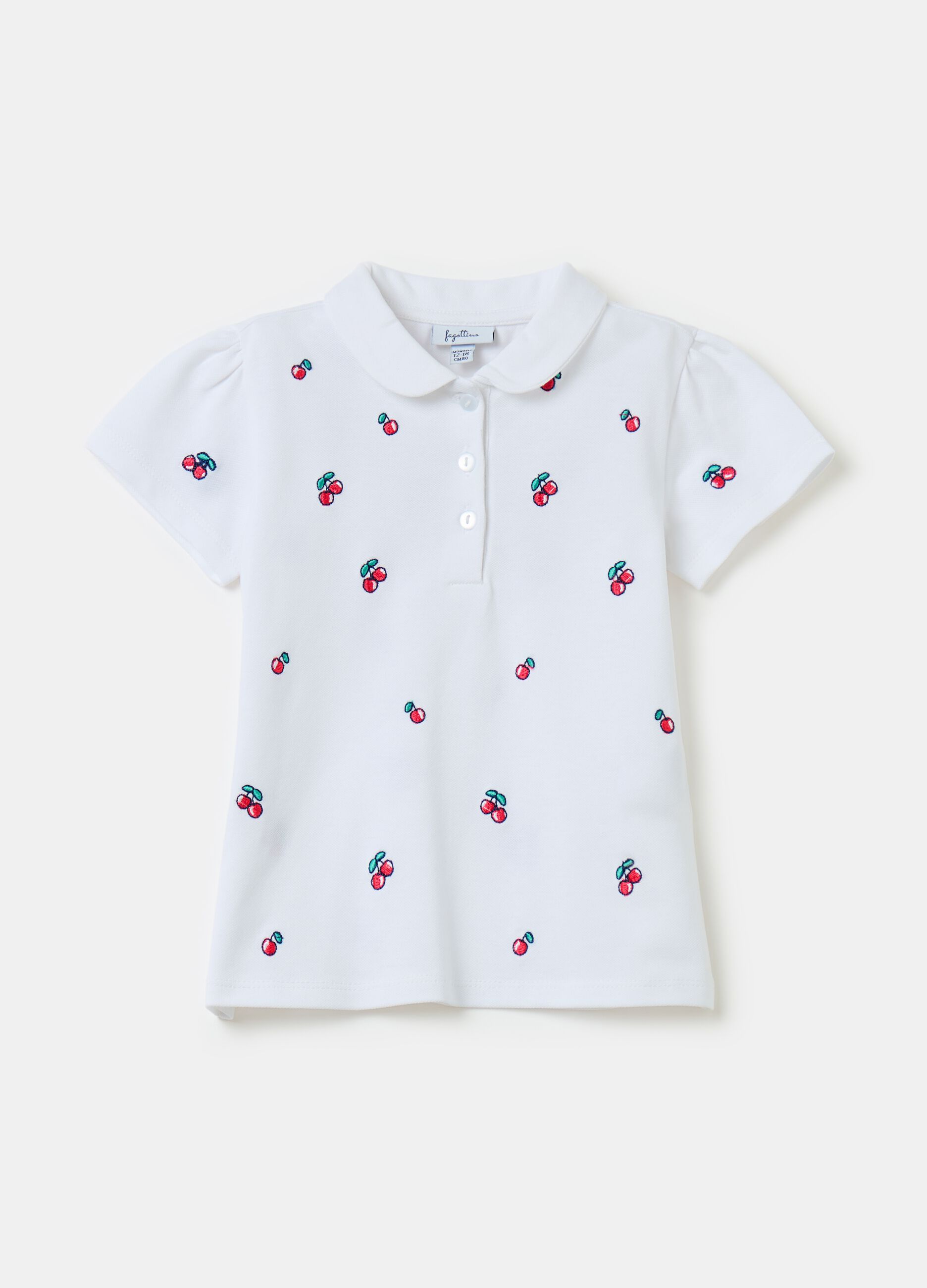 Pique polo shirt with embroidered cherries
