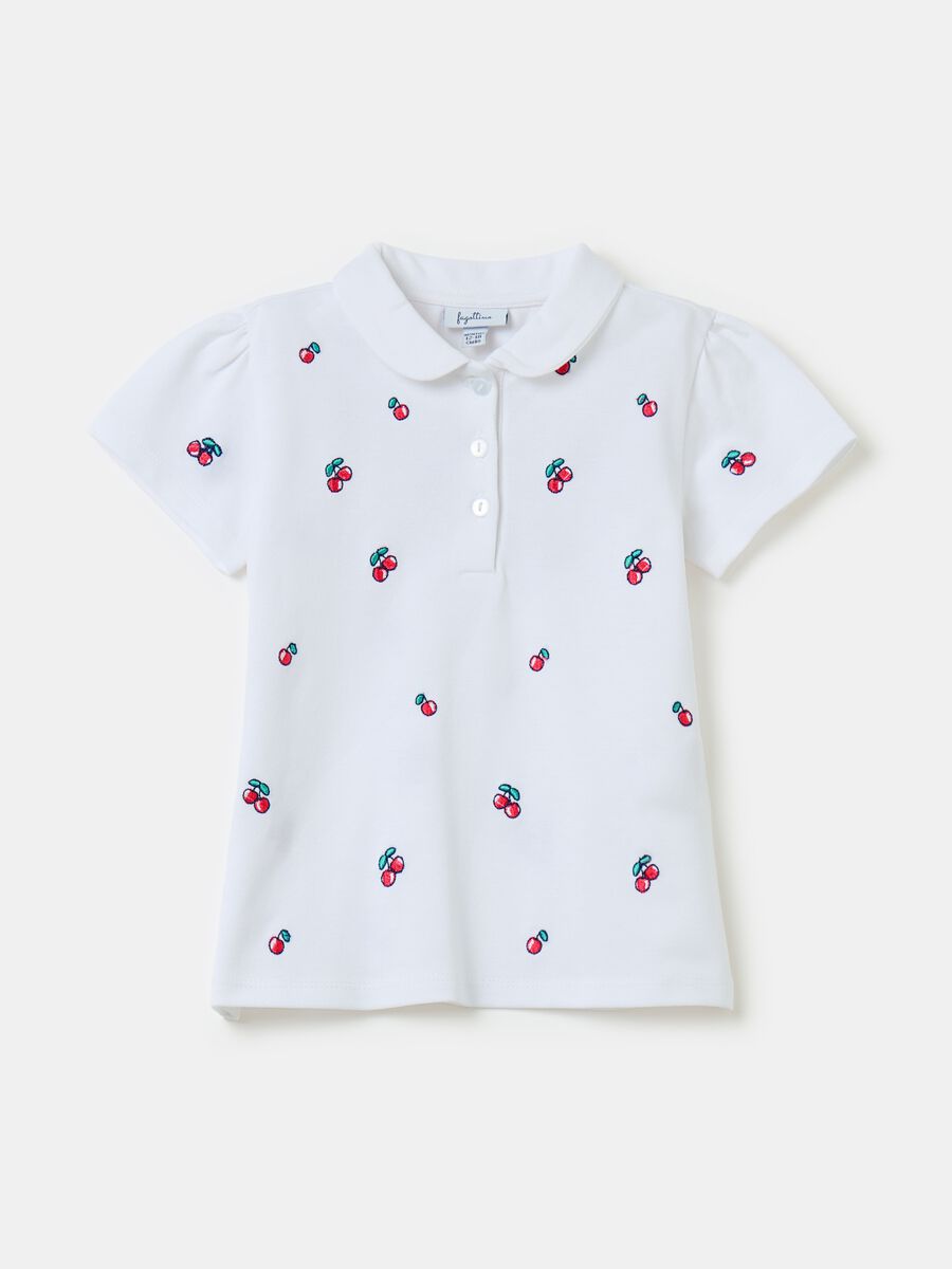 Pique polo shirt with embroidered cherries_0