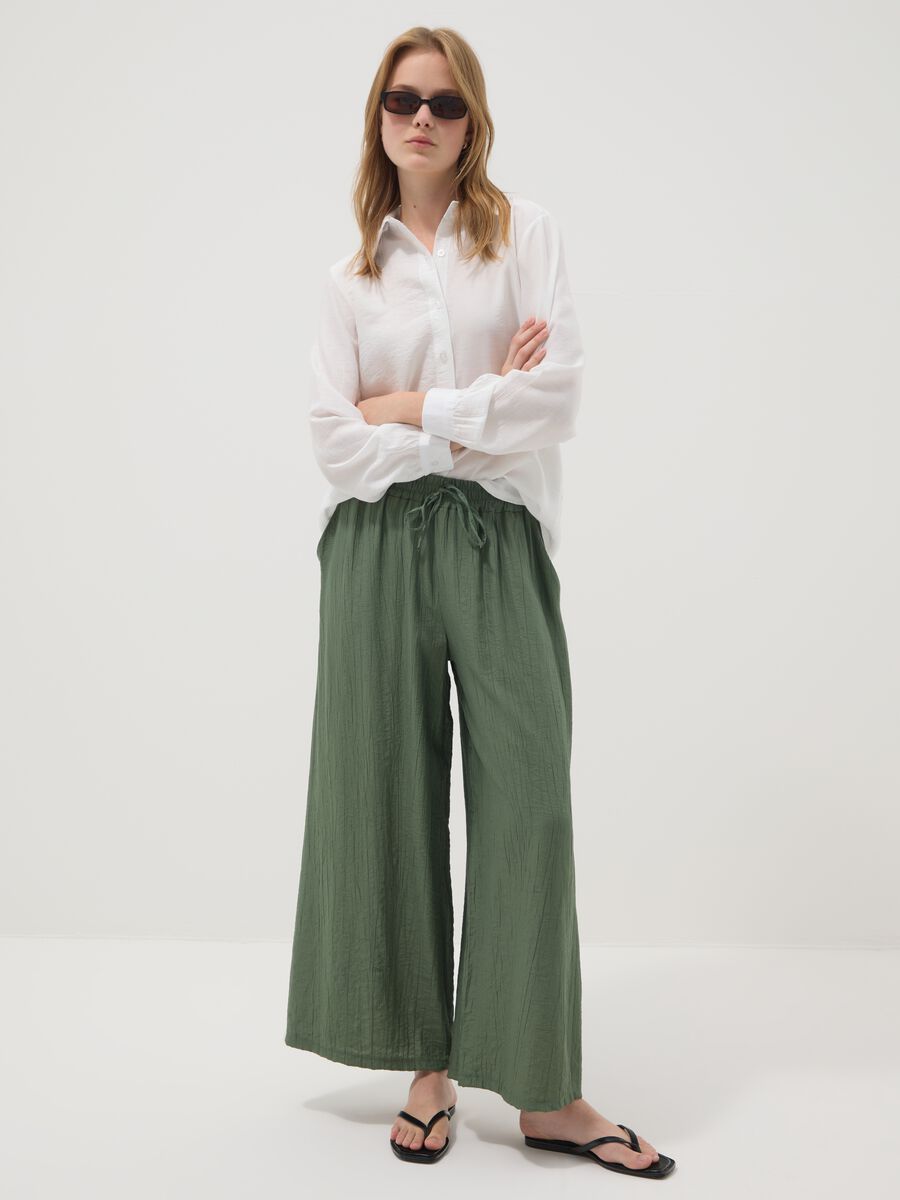 Green viscose-blend palazzo trousers_0