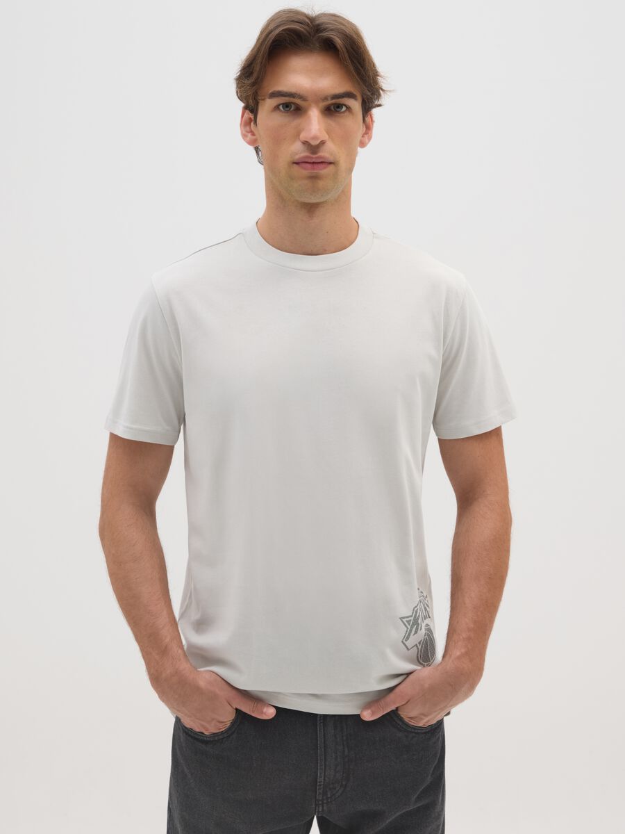 Grey pure cotton T-shirt with Knicks logo_0