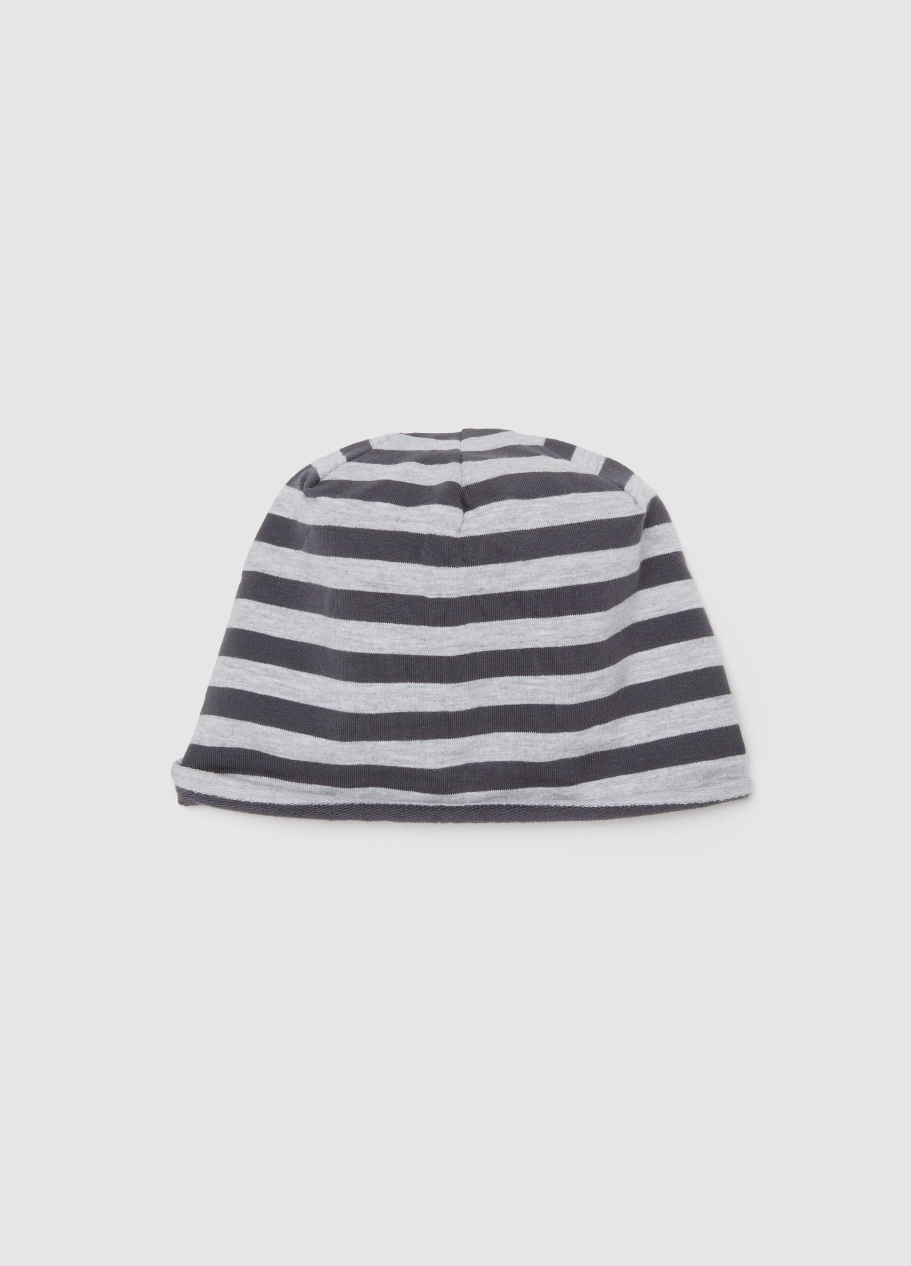 Children's grey striped hat in stretch cotton