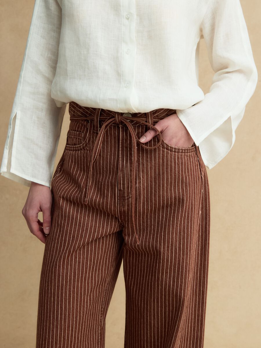 Brown striped wide-leg trousers in pure cotton_3