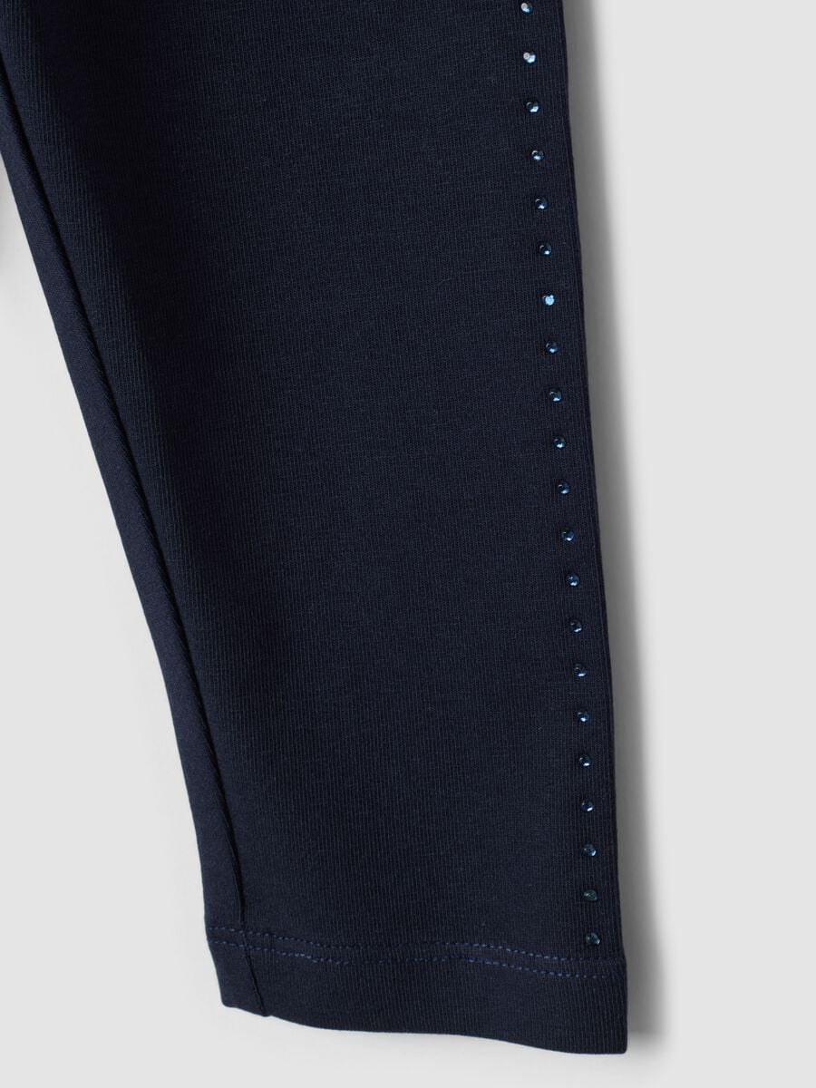 Leggings blu in cotone organico elasticizzato con strass per bimba_3