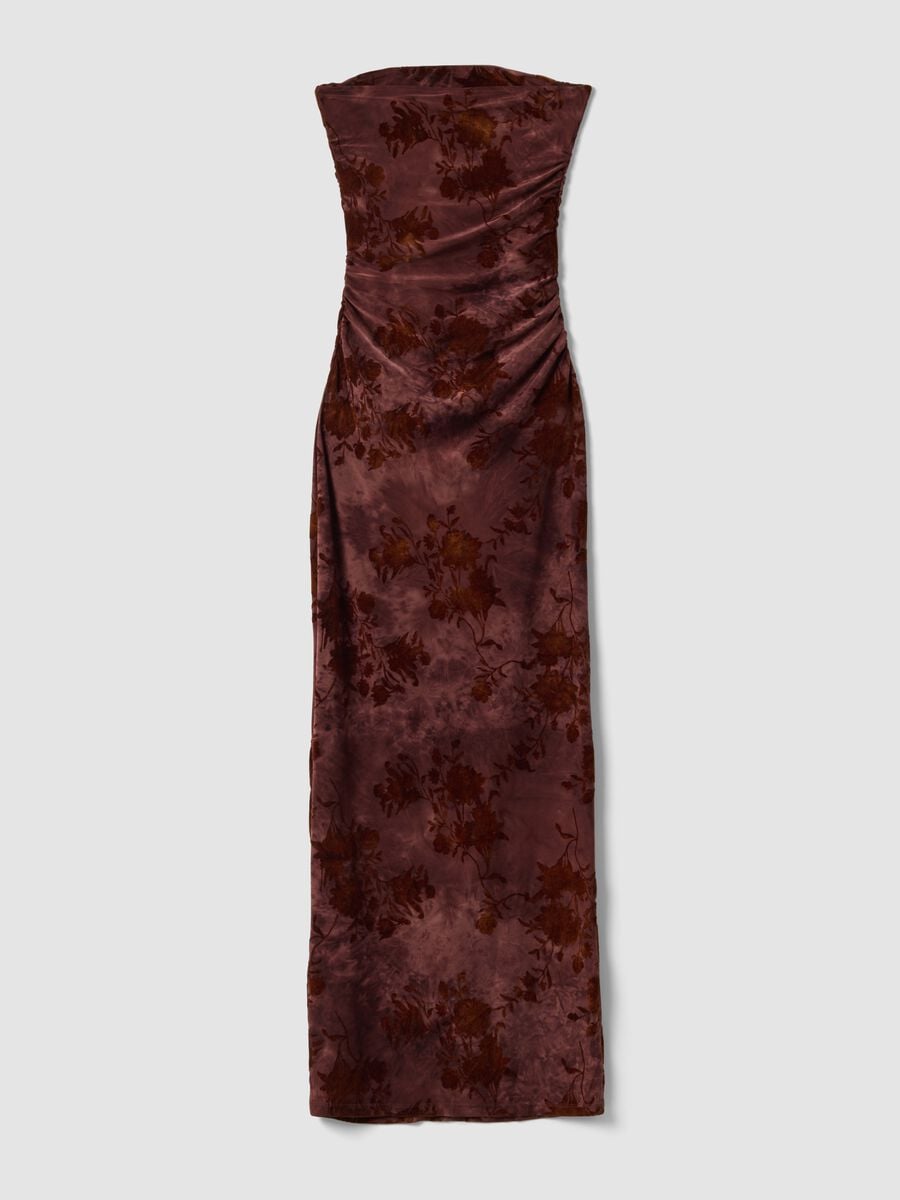 Abito fitted lungo rosso in tessuto elasticizzato a fiori_1