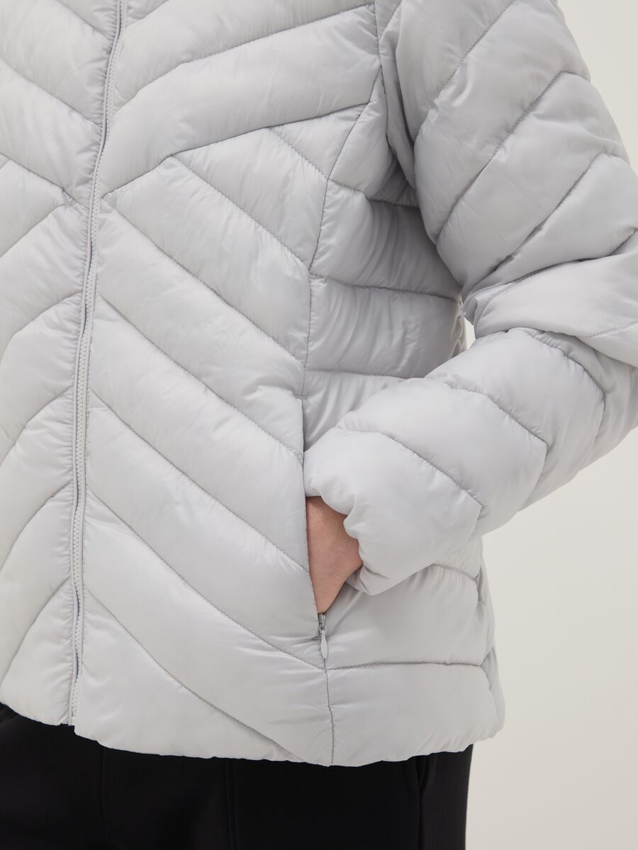 Grey padded regular fit jacket with hood_3