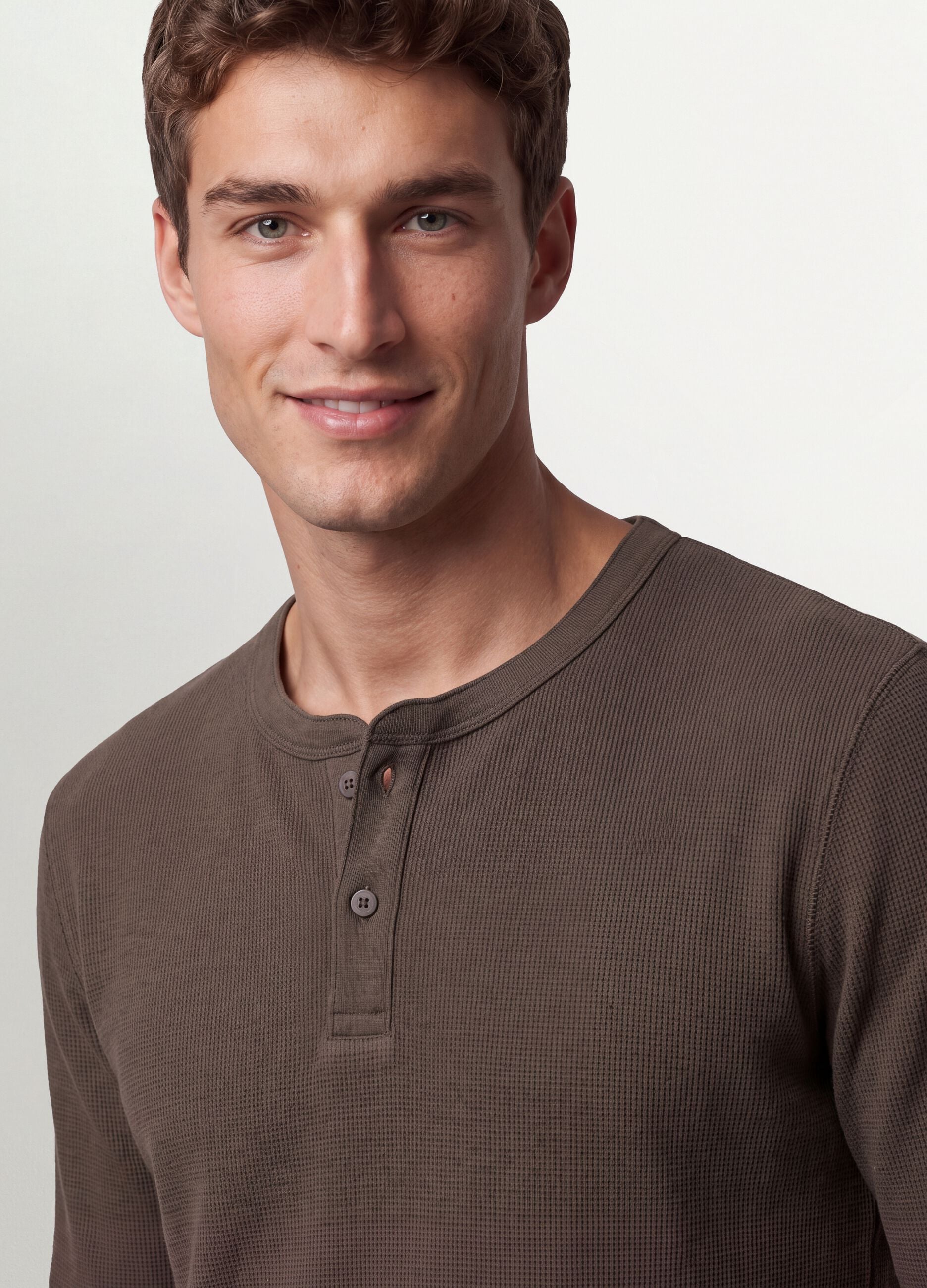 Brown honeycomb viscose-blend regular-fit T-shirt