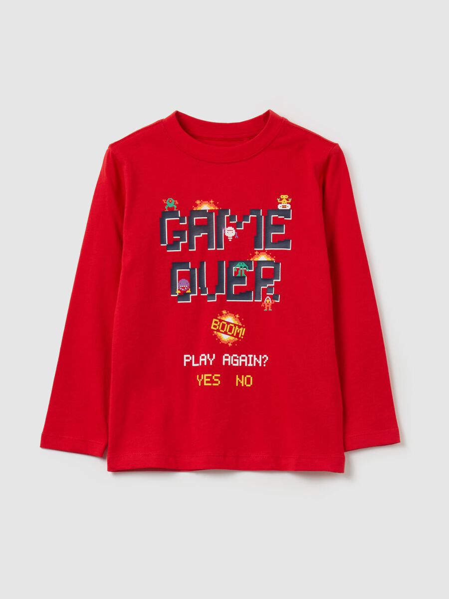 Cotton T-shirt with print and long sleeves_0