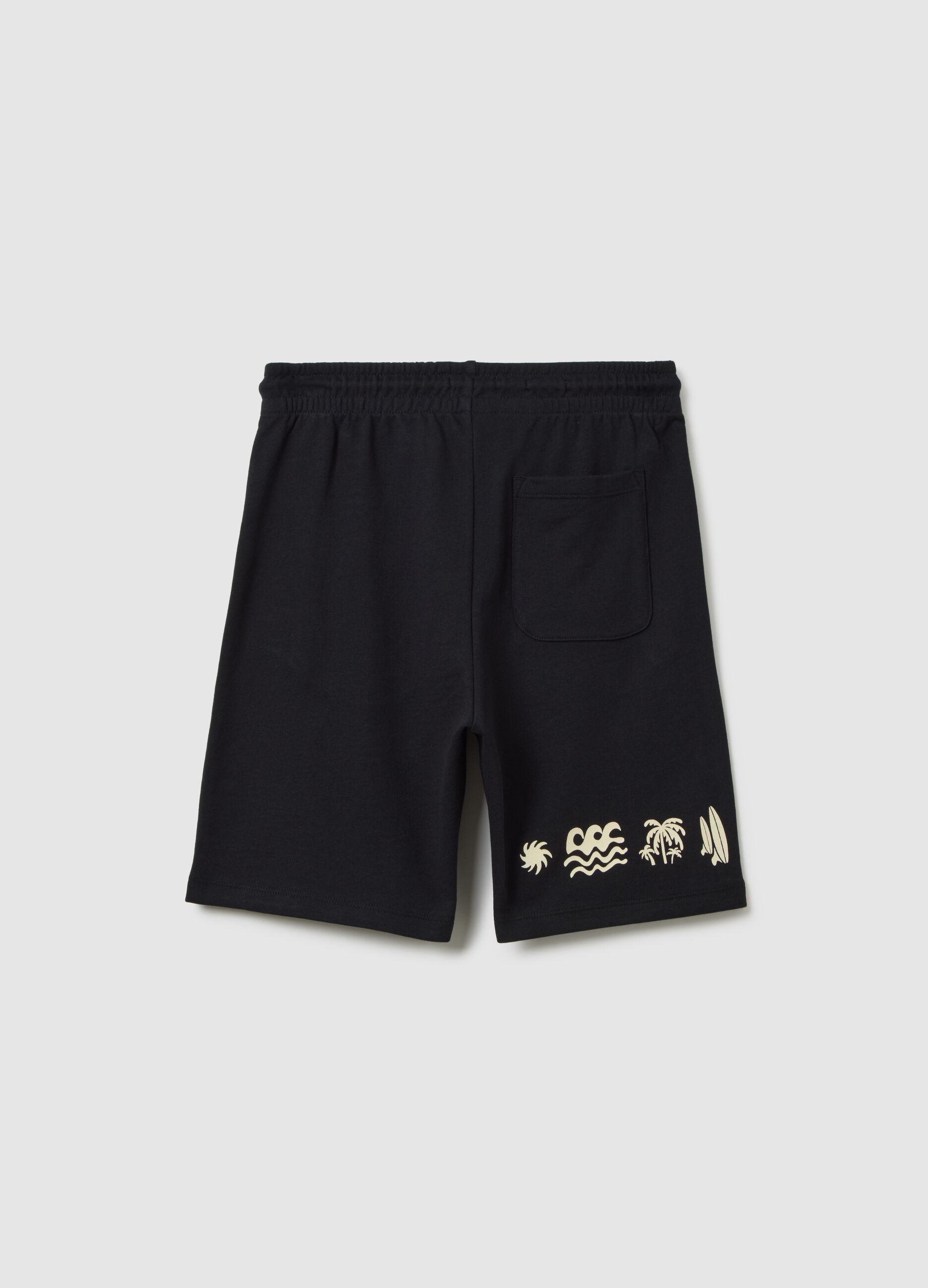 Boys' bermuda shorts in pure black cotton regular fit with print