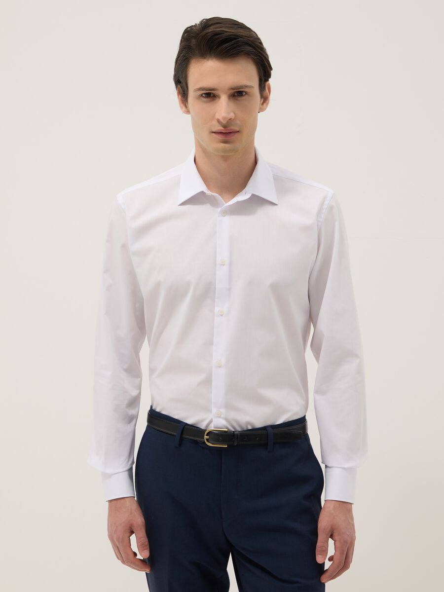 Camicia a maniche lunghe in misto cotone bianca slim fit easy iron_0