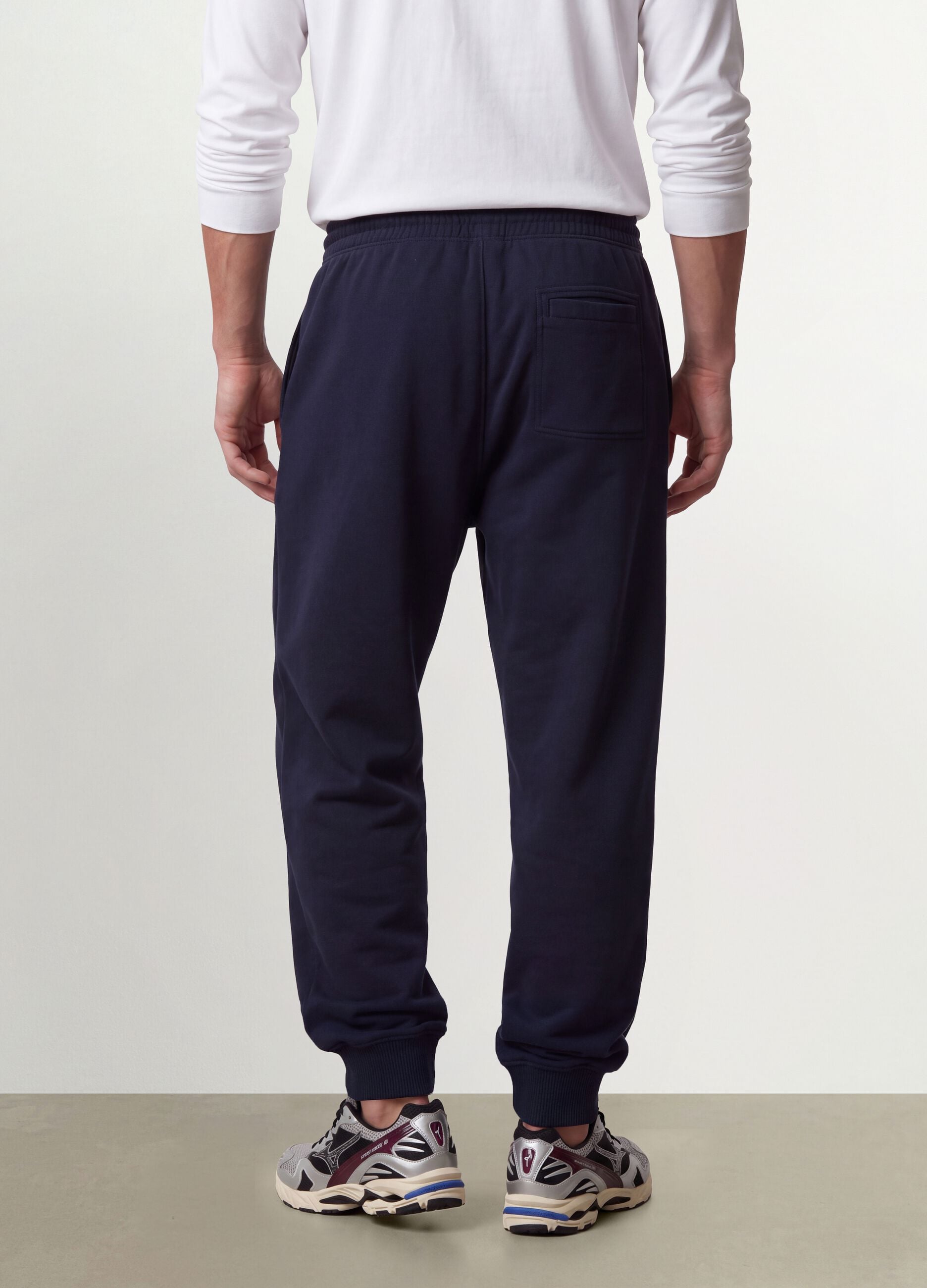 Blue cotton-blend joggers with cuffed hem and drawstring