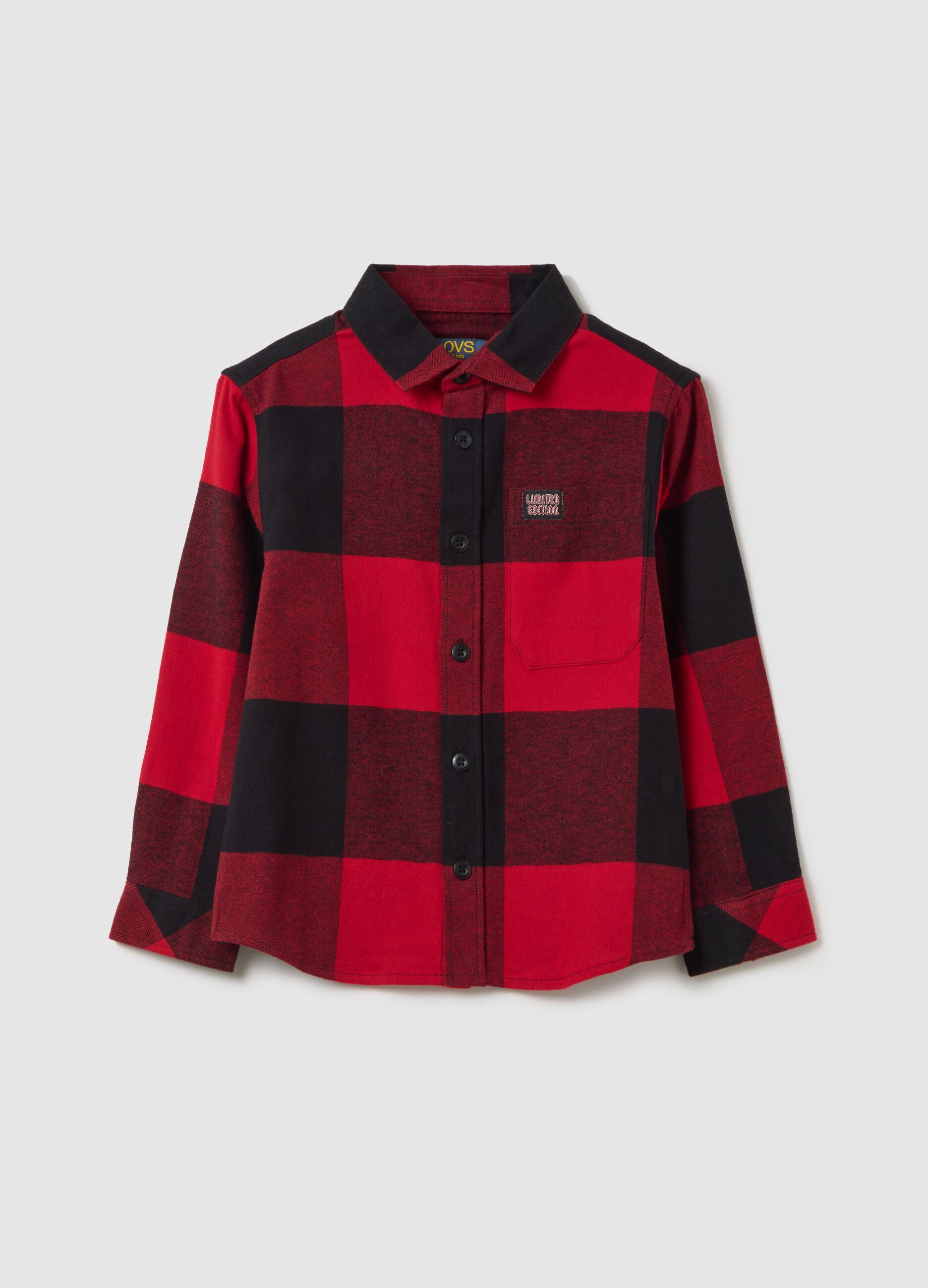 Regular fit kids' red checkered pure cotton shirt