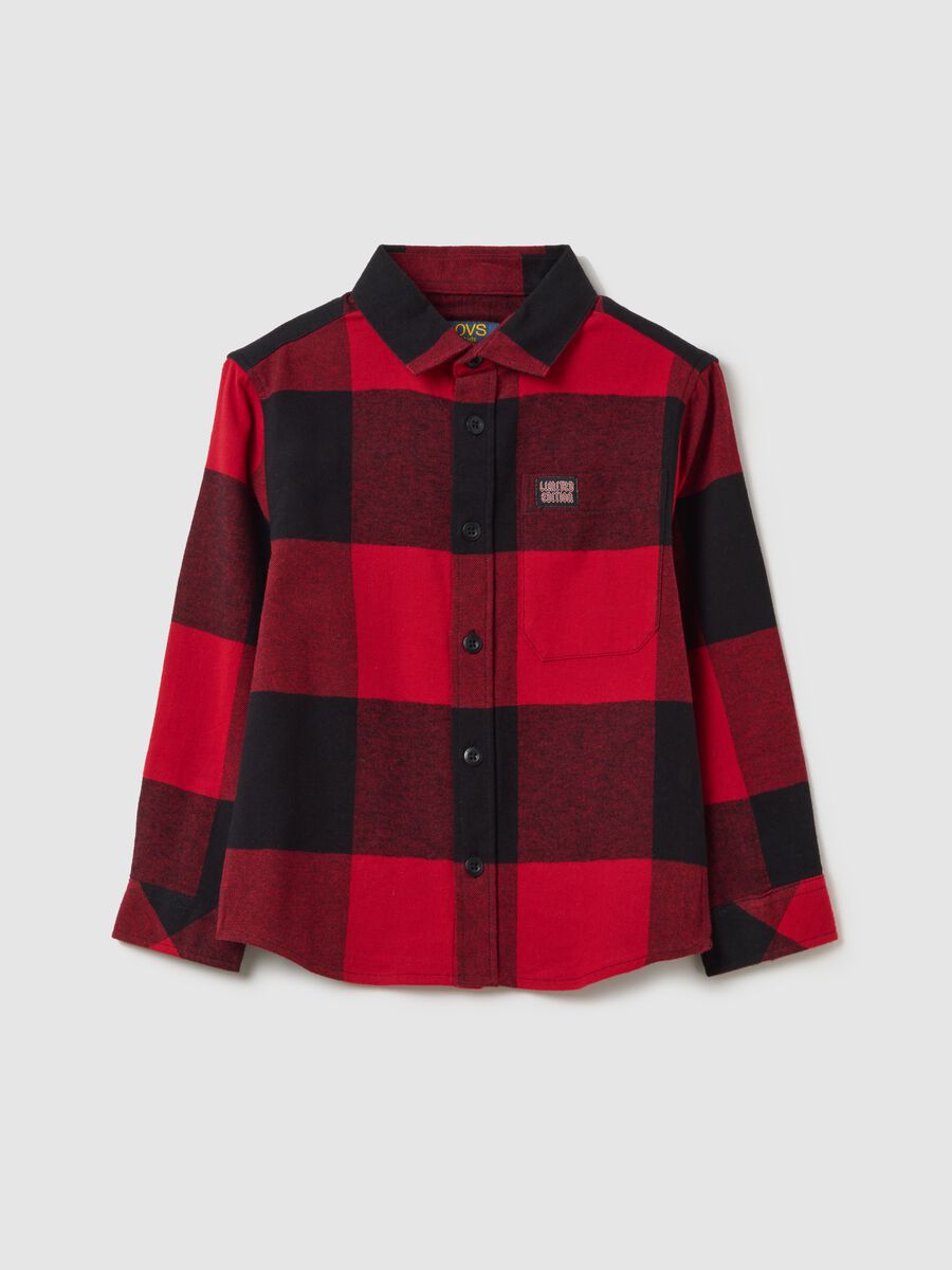 Regular fit kids' red checkered pure cotton shirt_0