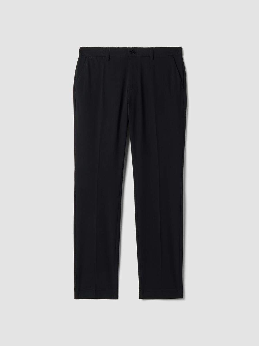 Pantaloni chino neri in twill di viscosa elasticizzata slim fit_0