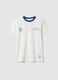 Boys' pure white cotton T-shirt relaxed fit with blue collar_0