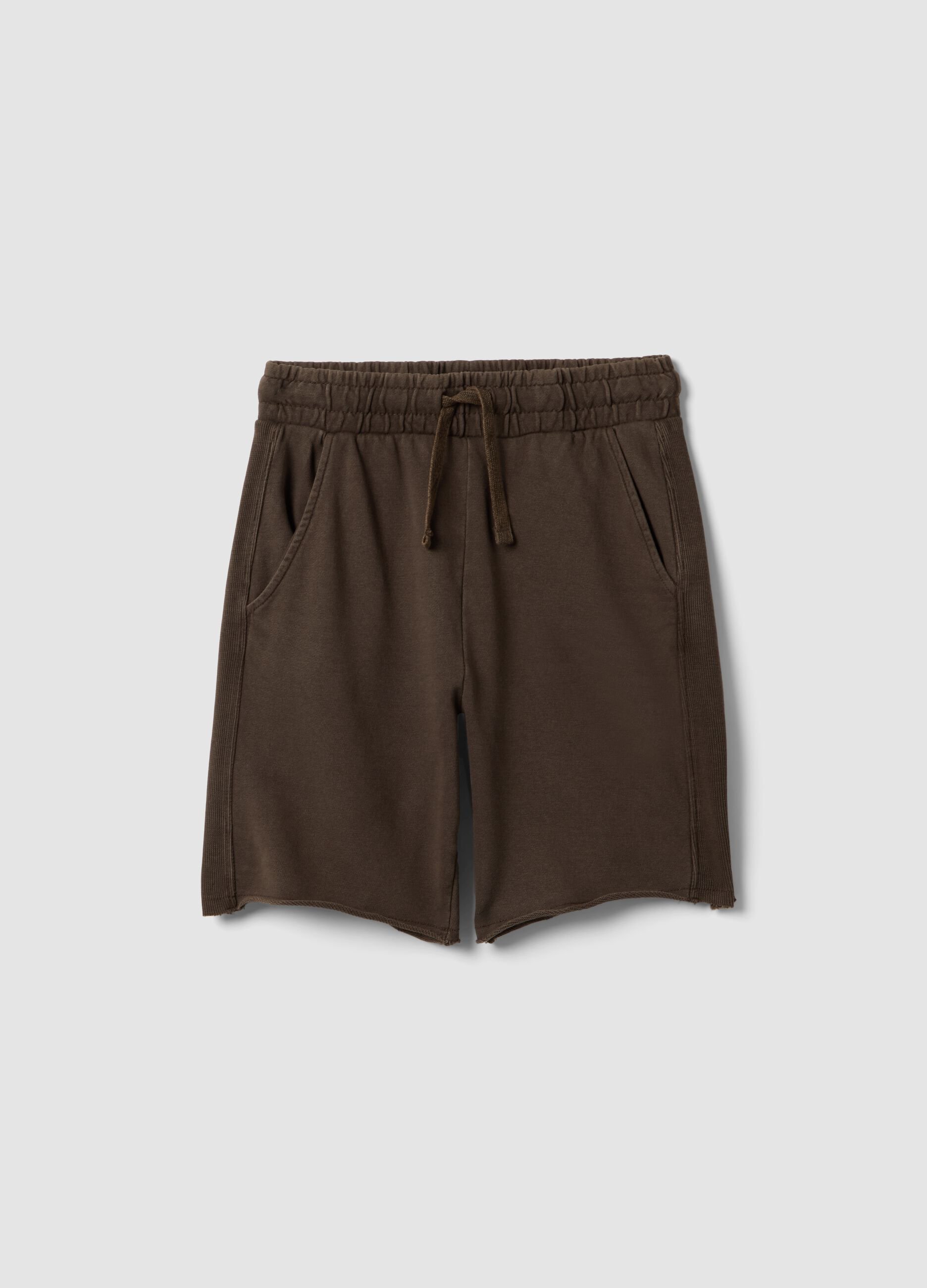 Brown pure cotton shorts with elasticated waistband