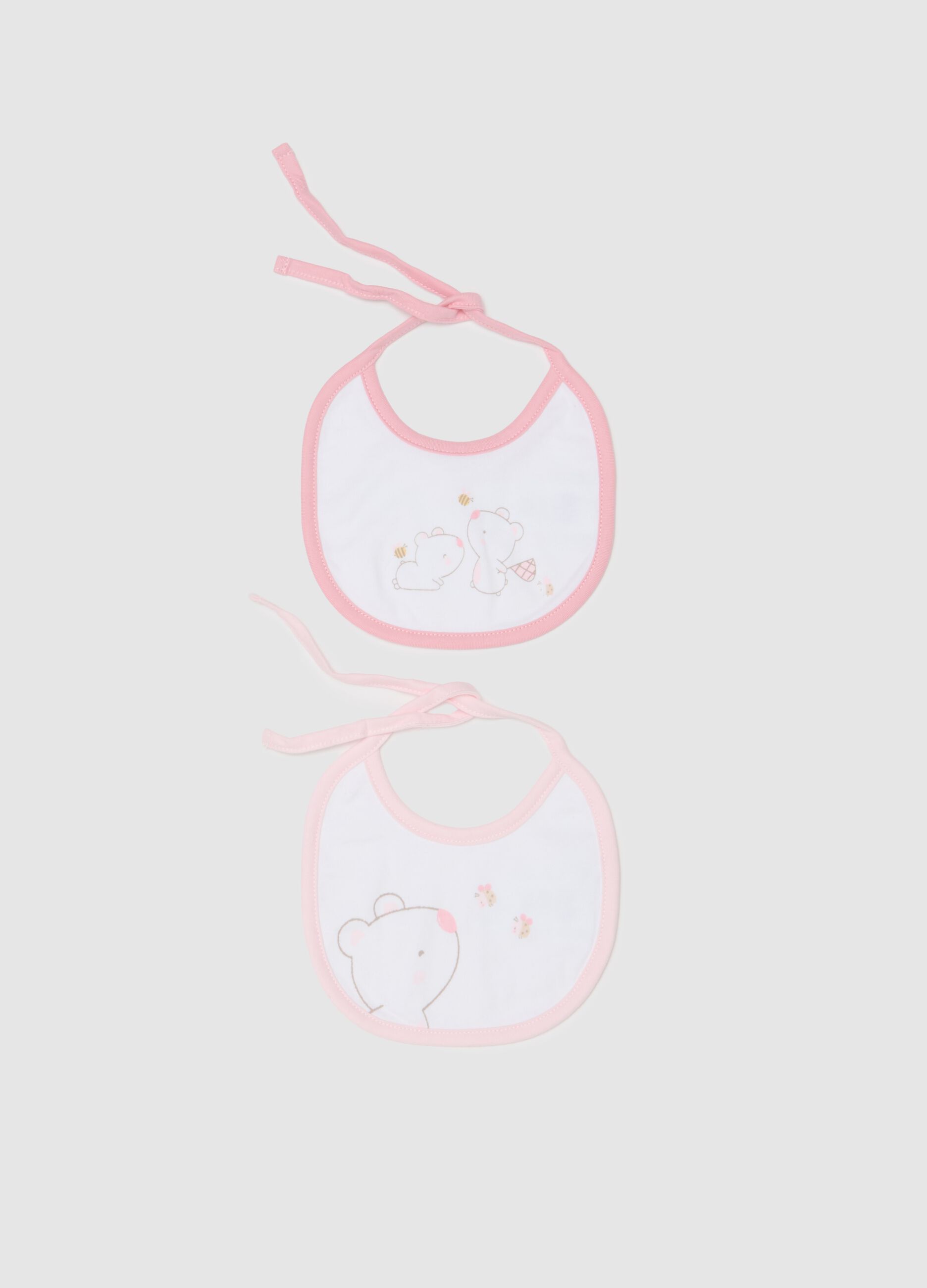 Two-pack bibs with teddy bears and bees print