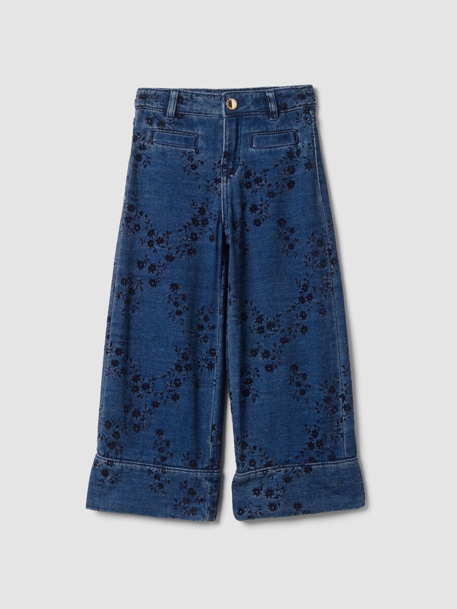 Jeans blu in misto cotone straight fit a fiori_0