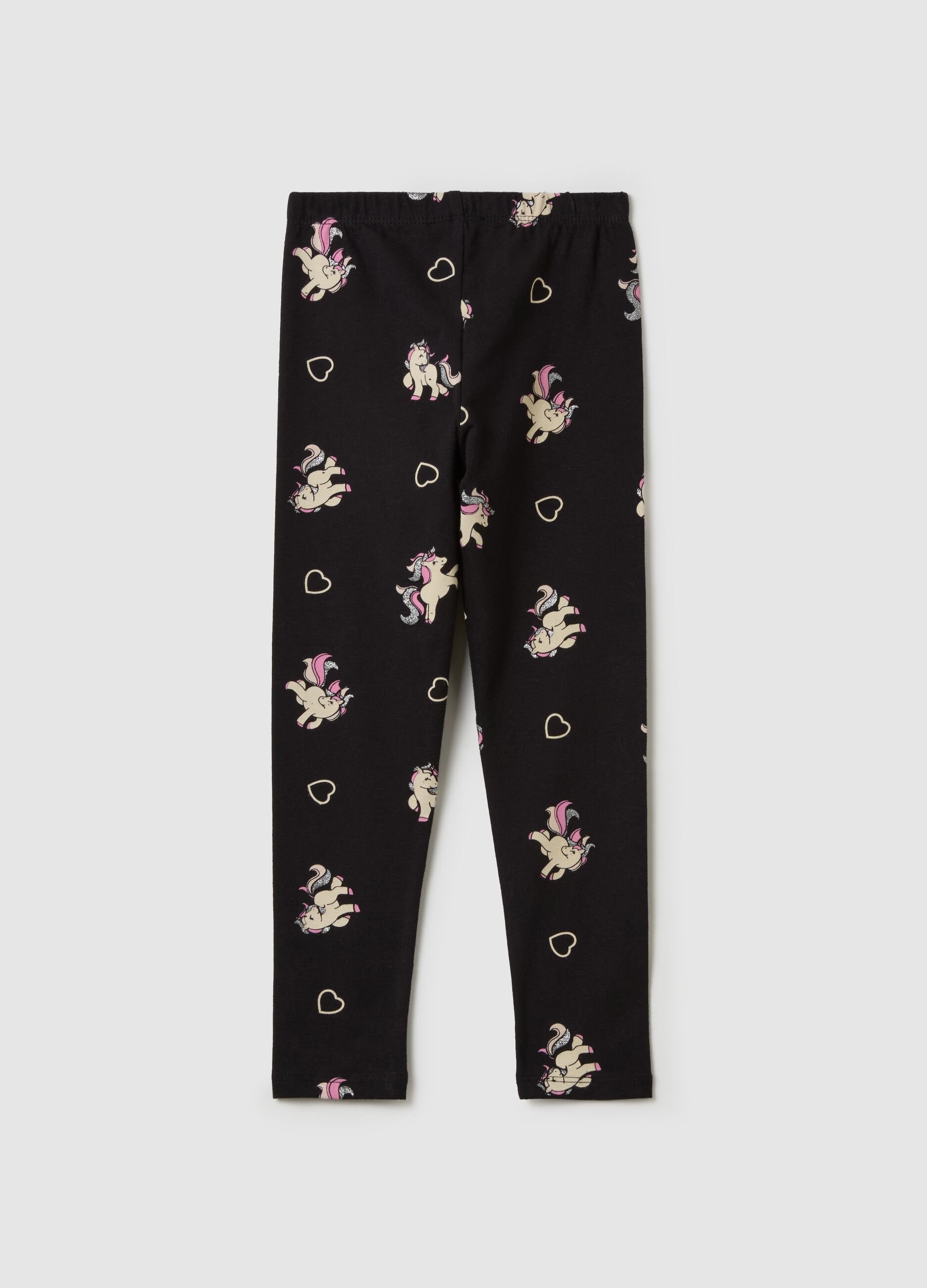 Stretch cotton leggings with glitter print