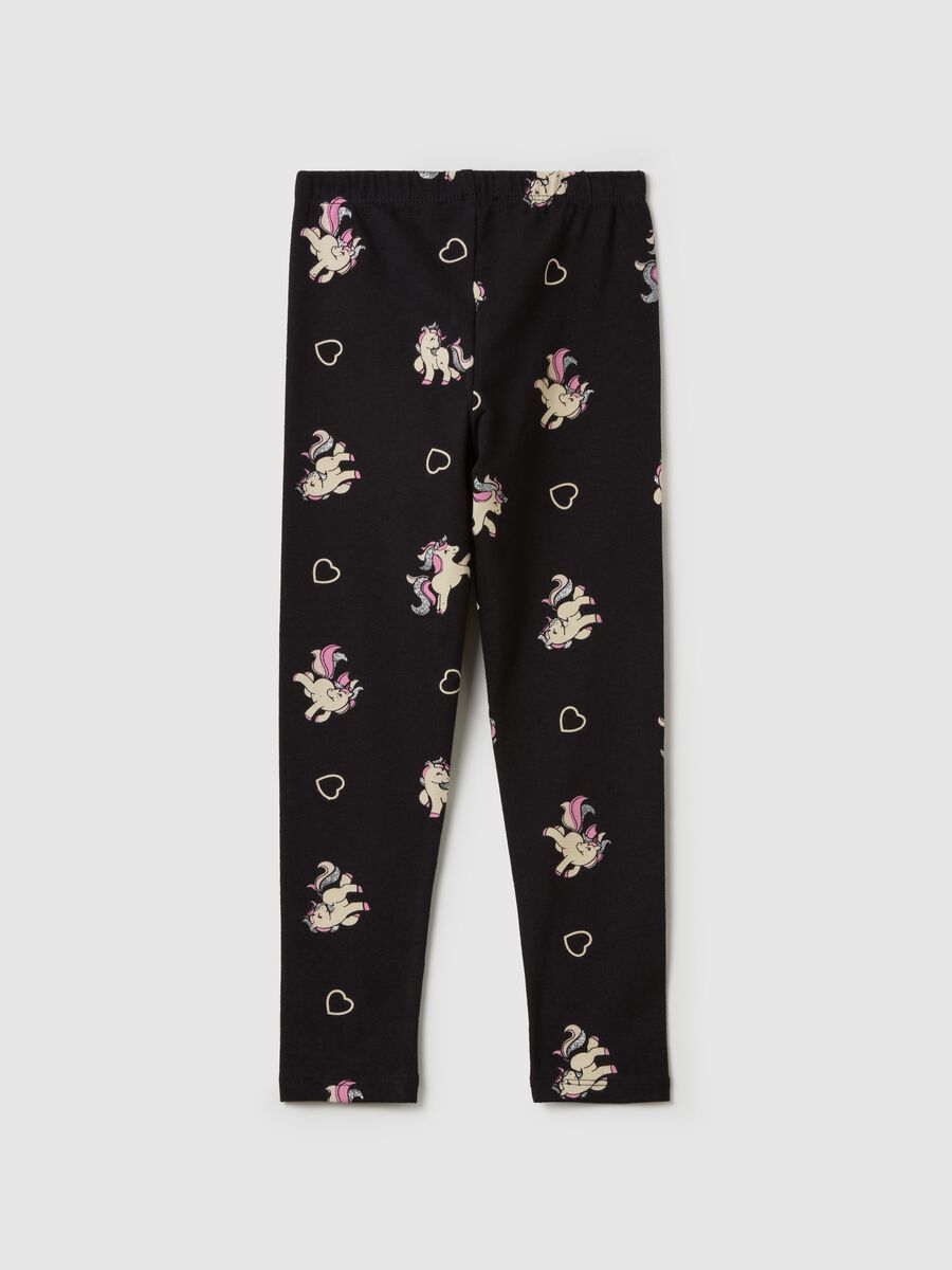 Stretch cotton leggings with glitter print_0