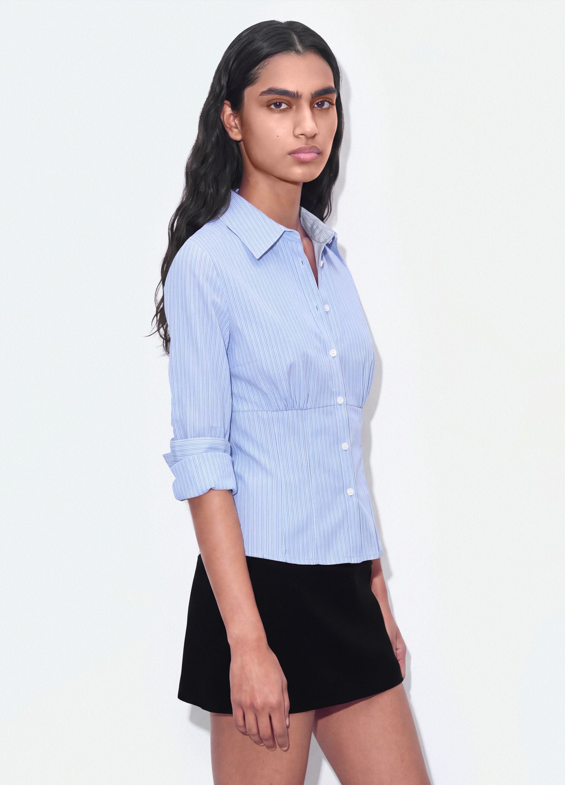 Blue striped slim-fit stretch cotton shirt