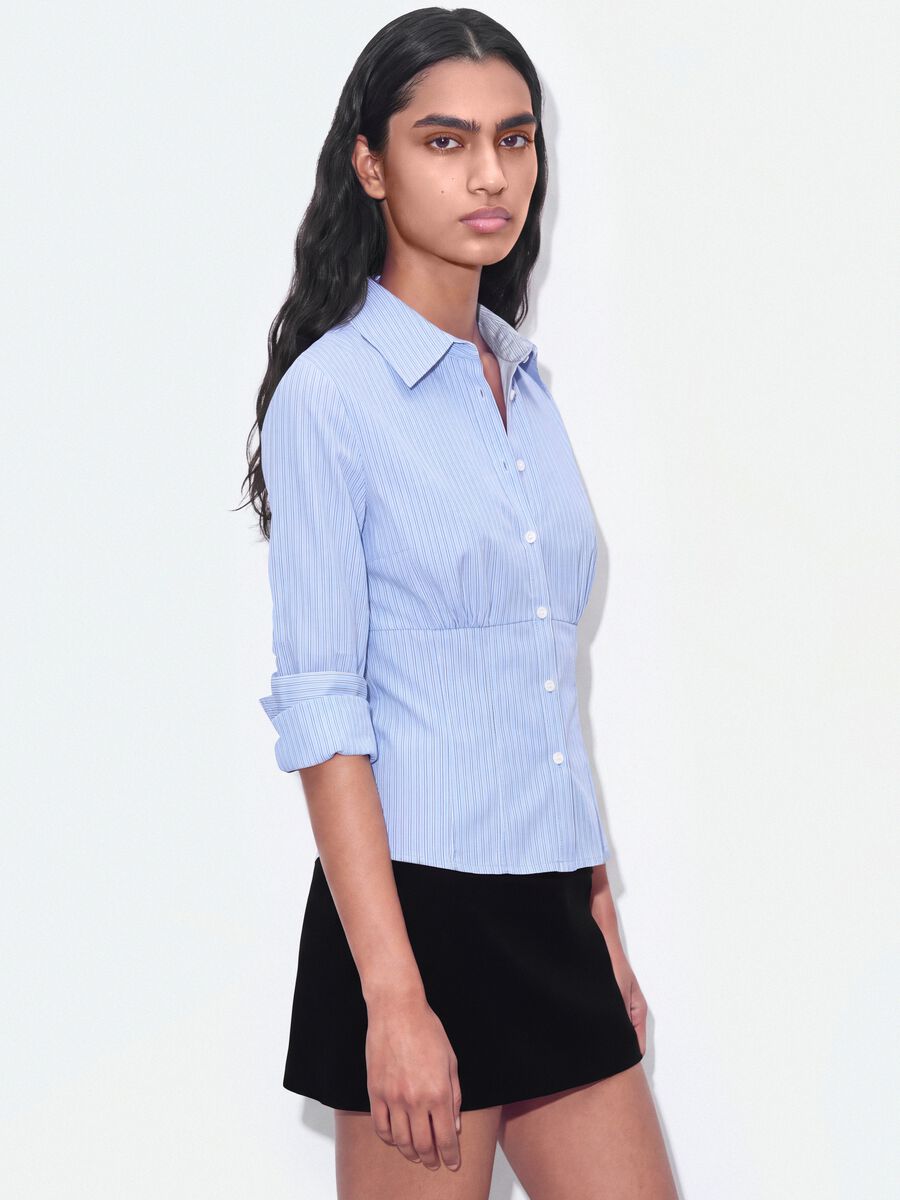 Blue striped slim-fit stretch cotton shirt_0