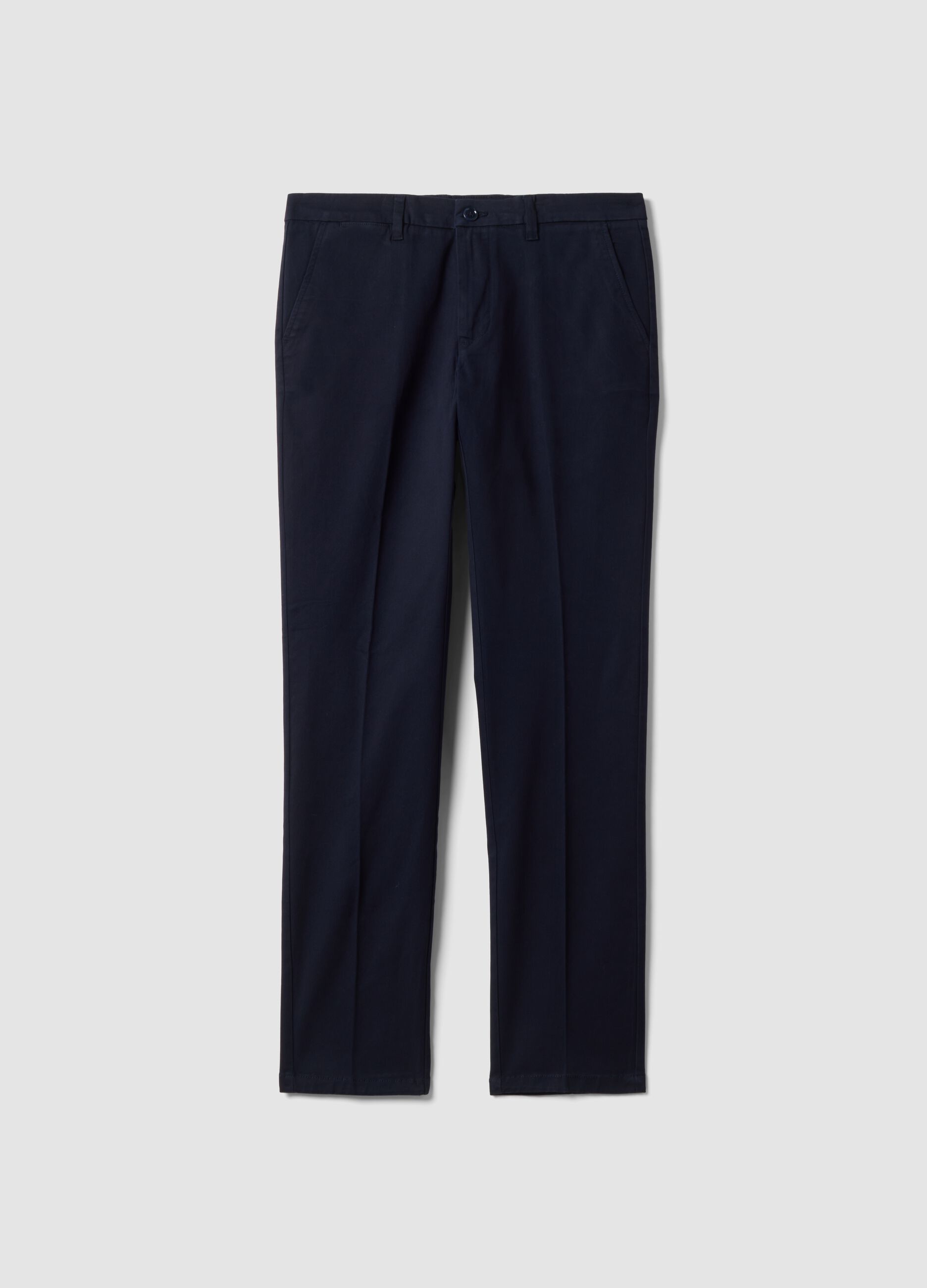 Pantaloni chino blu in twill di cotone elasticizzato slim fit