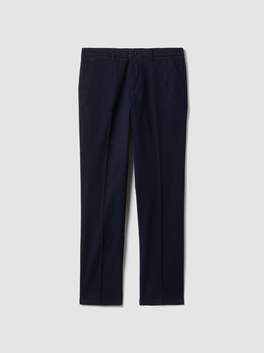 Pantaloni chino blu in twill di cotone elasticizzato slim fit_0
