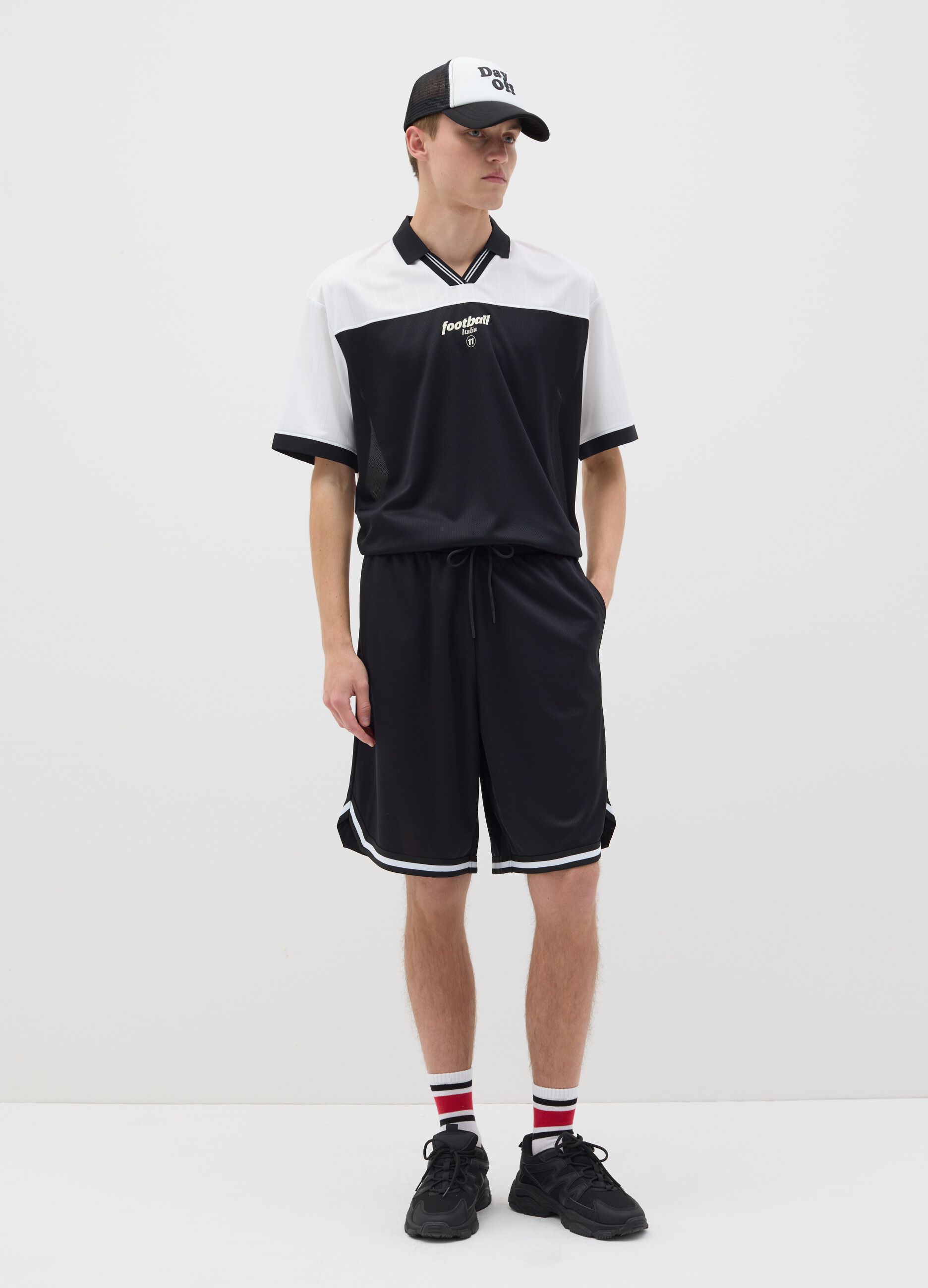 White and black T-shirt with print