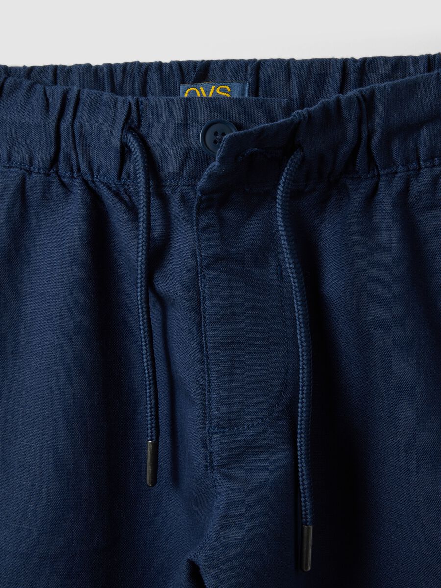 Kids' Regular Fit Blue Cotton and Linen Blend Chino Trousers_2