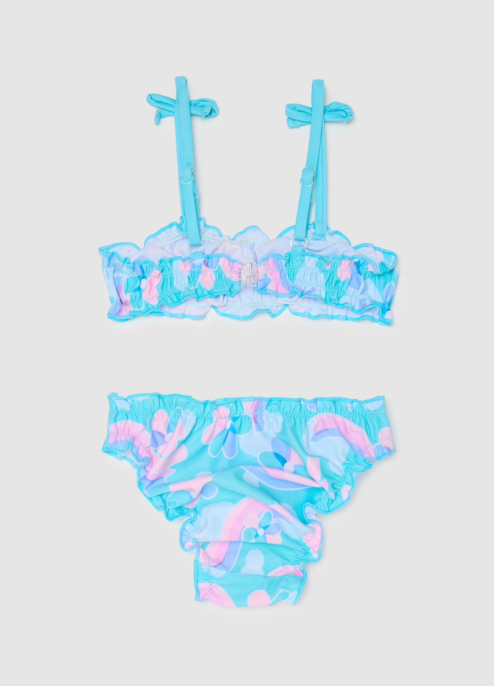 Girls’ bikini in multicoloured stretch fabric with print
