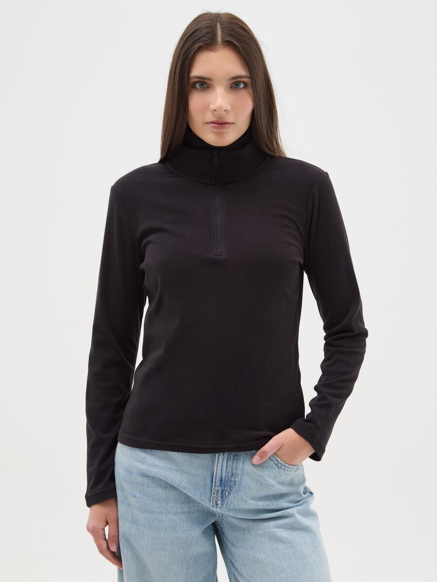Pile a collo alto nero con mezza zip regular fit_0