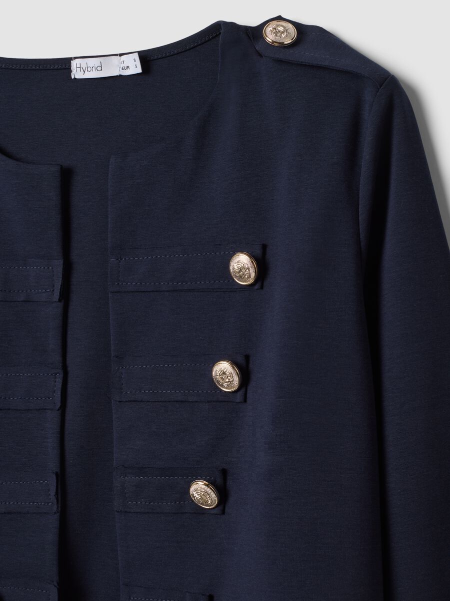 Giacca blu cropped in cotone elasticizzato con bottoni decorativi regular fit_5