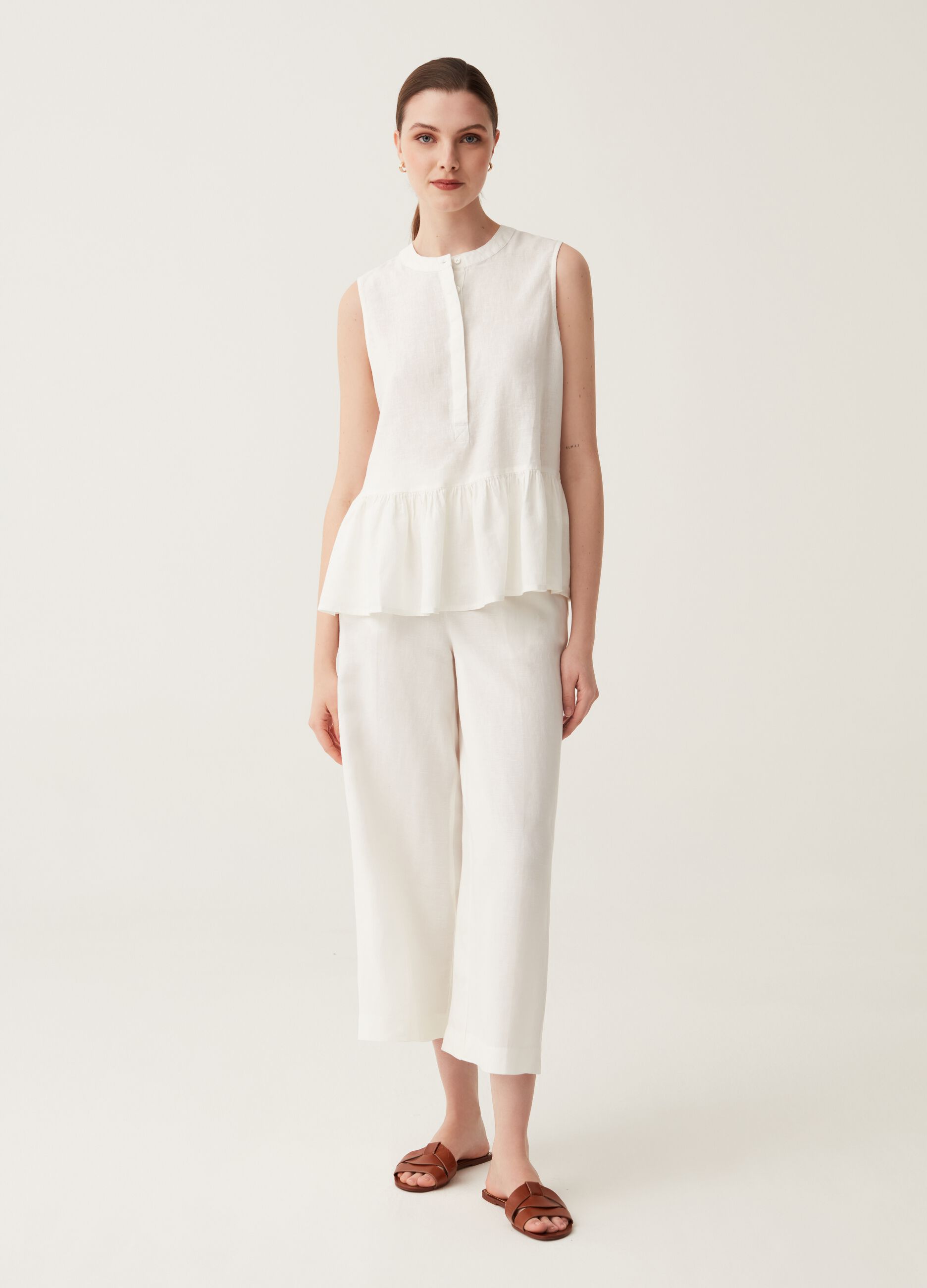 Pantaloni wide leg a vita alta_0