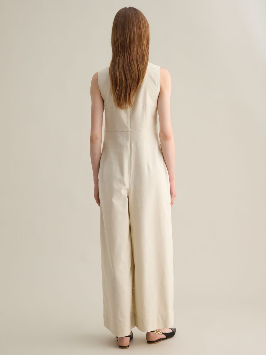 Sleeveless beige jumpsuit in cotton and linen_3