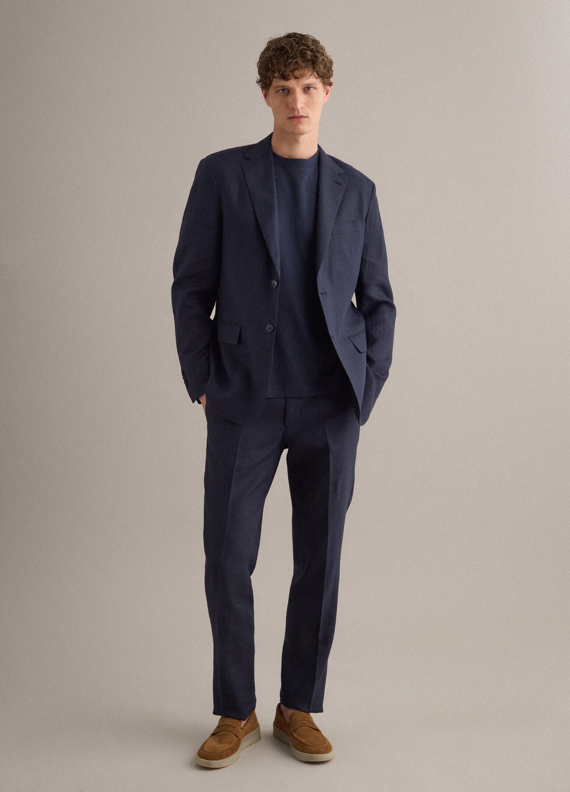 Blue Pure Linen Blazer Regular Fit