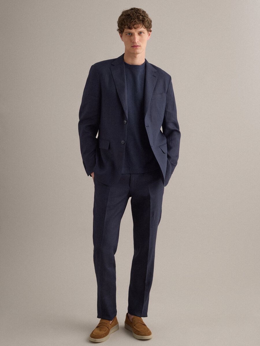 Blazer in puro lino blu regular fit_1