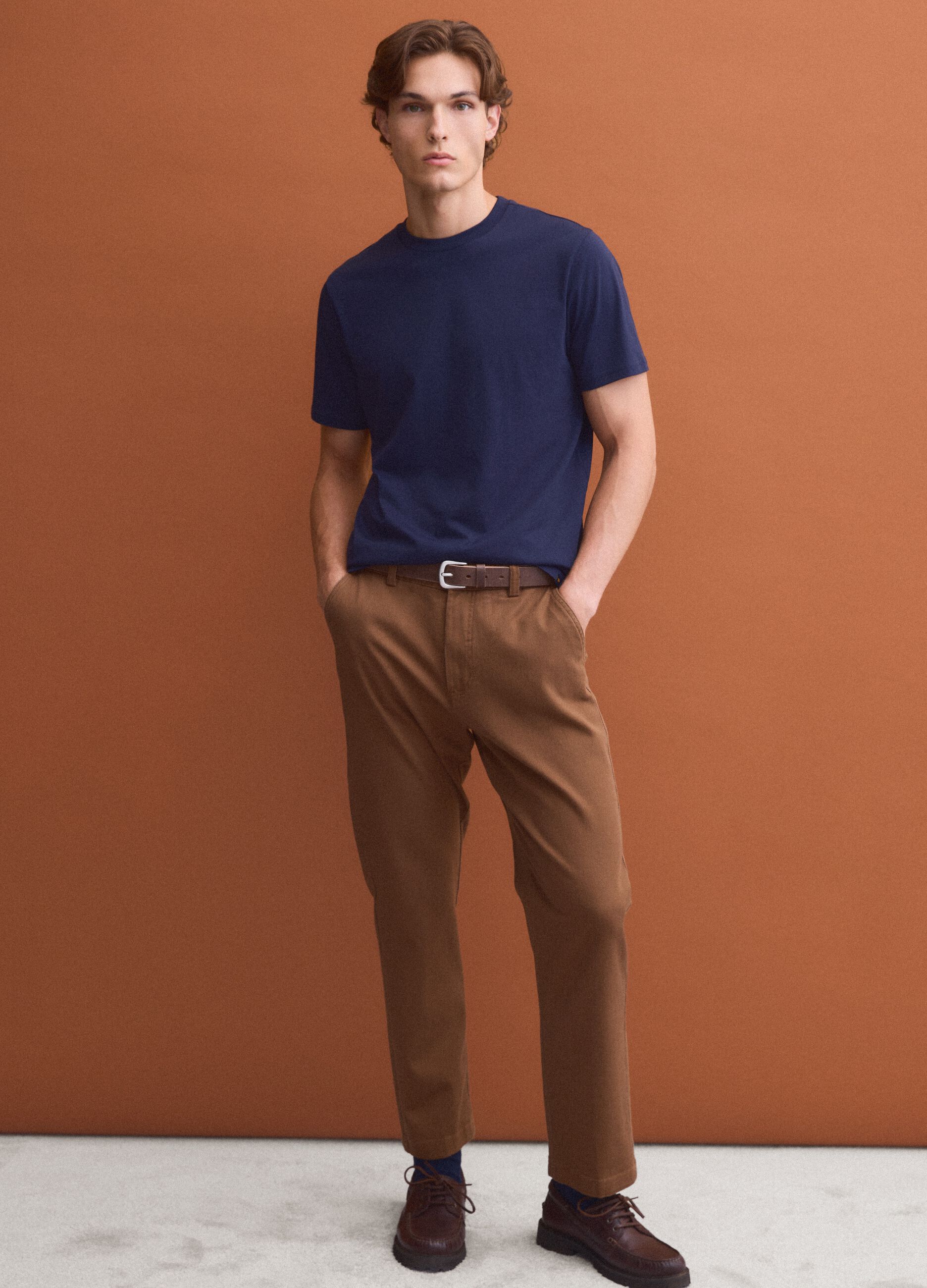 T-shirt blu in puro cotone a girocollo regular fit