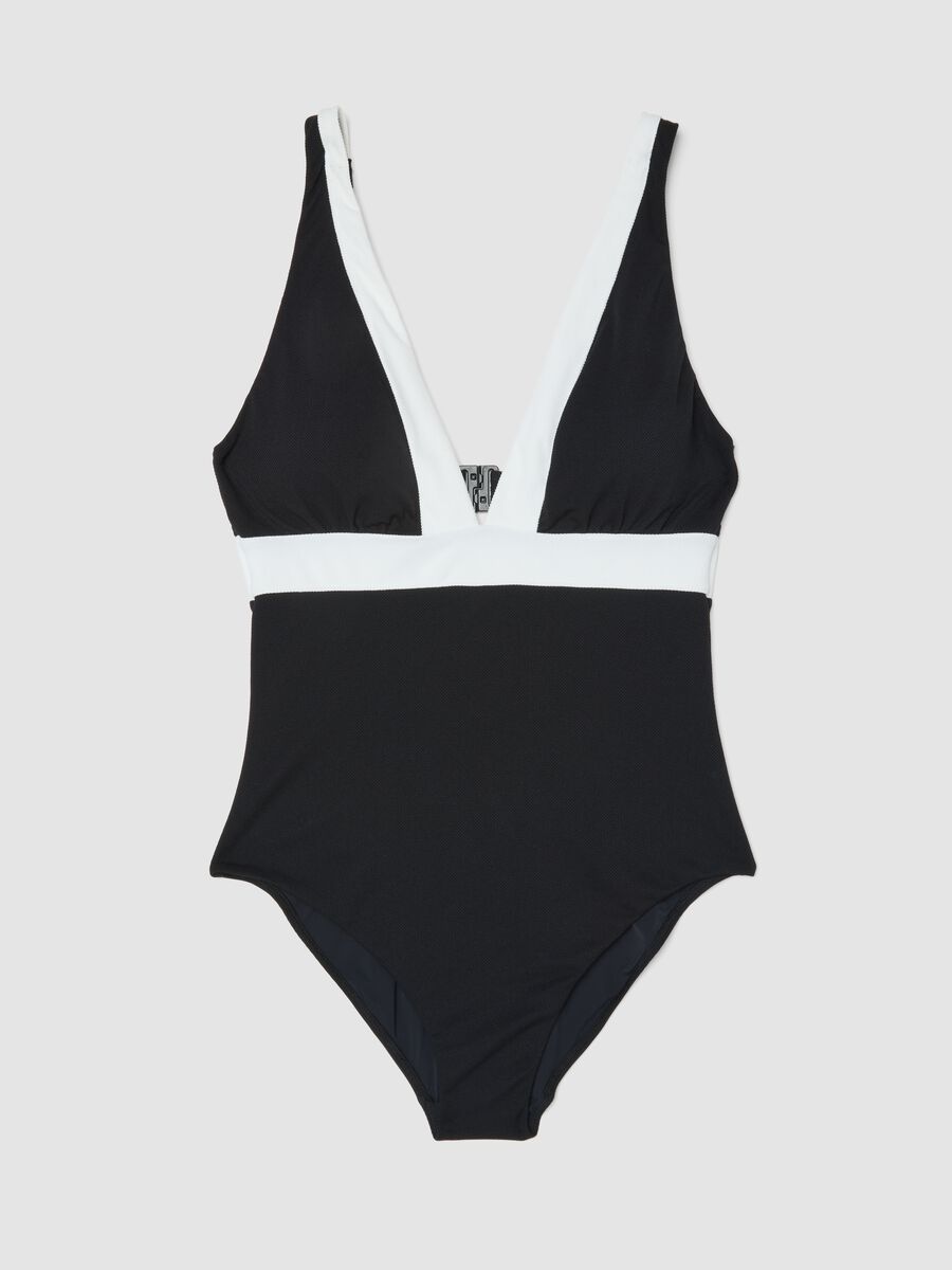 Costume da bagno intero in tessuto elasticizzato nero con scollo a V_4