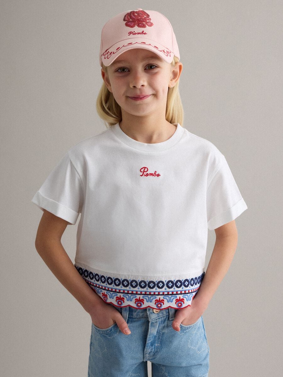 Girls' pink pure cotton hat with visor and sequins_1