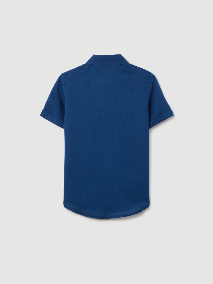 Children's blue pure linen shirt with oversized fit_1