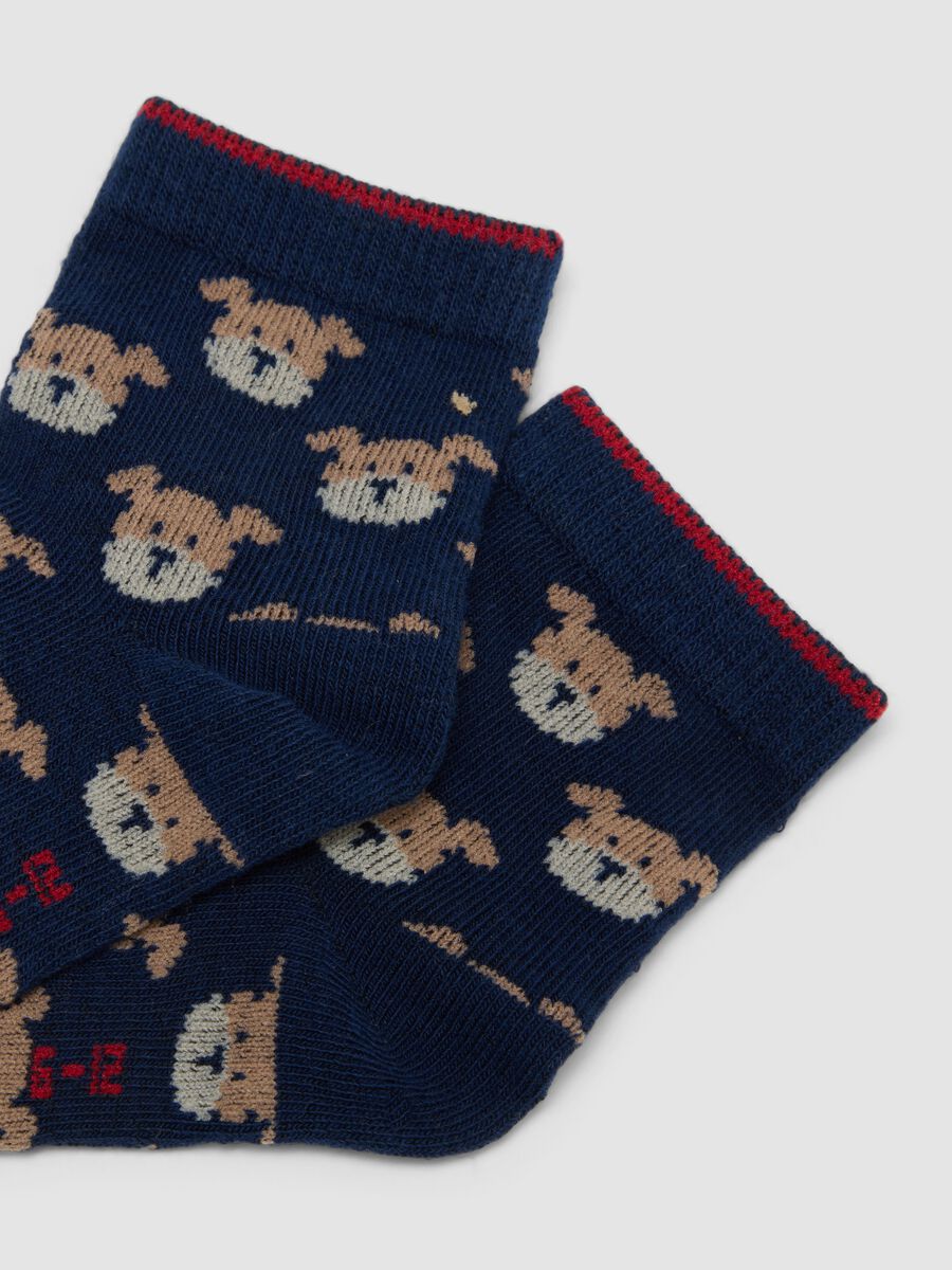 3-pack of blue and beige organic stretch cotton socks with puppy print_2
