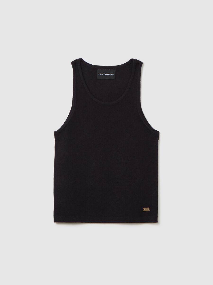 Women's black viscose blend fitted tank top_4