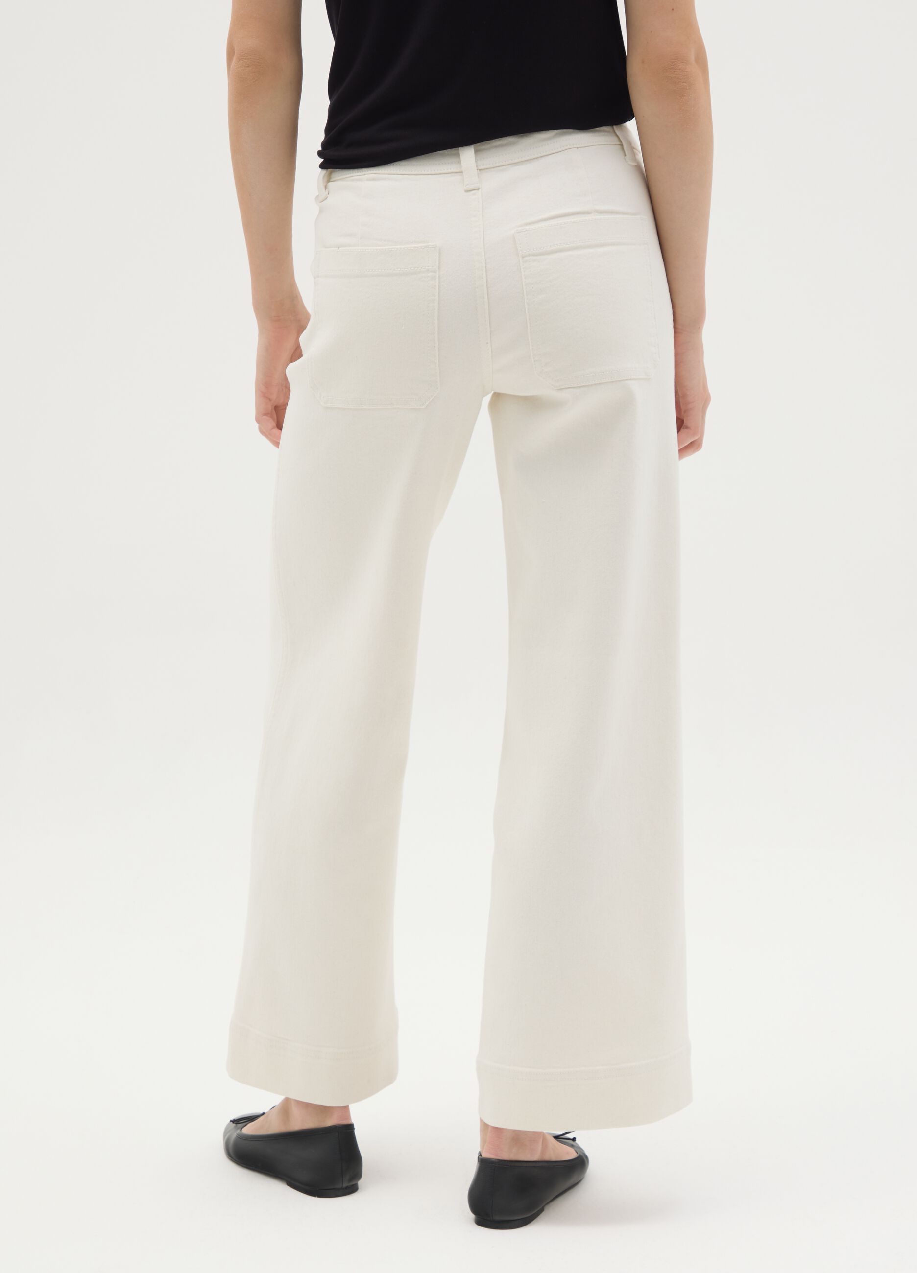 Wide beige denim women's trousers