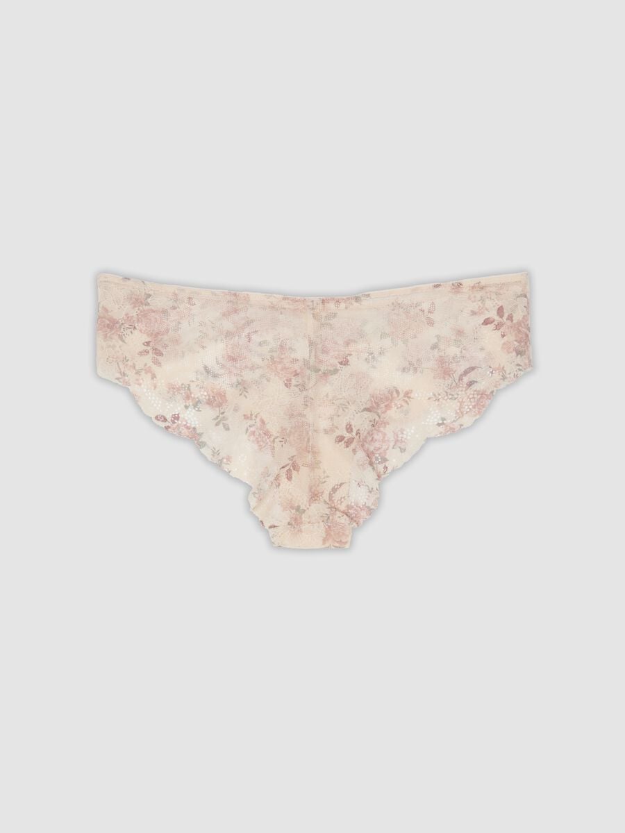 Slip beige in cotone organico in pizzo con fantasia floreale_2