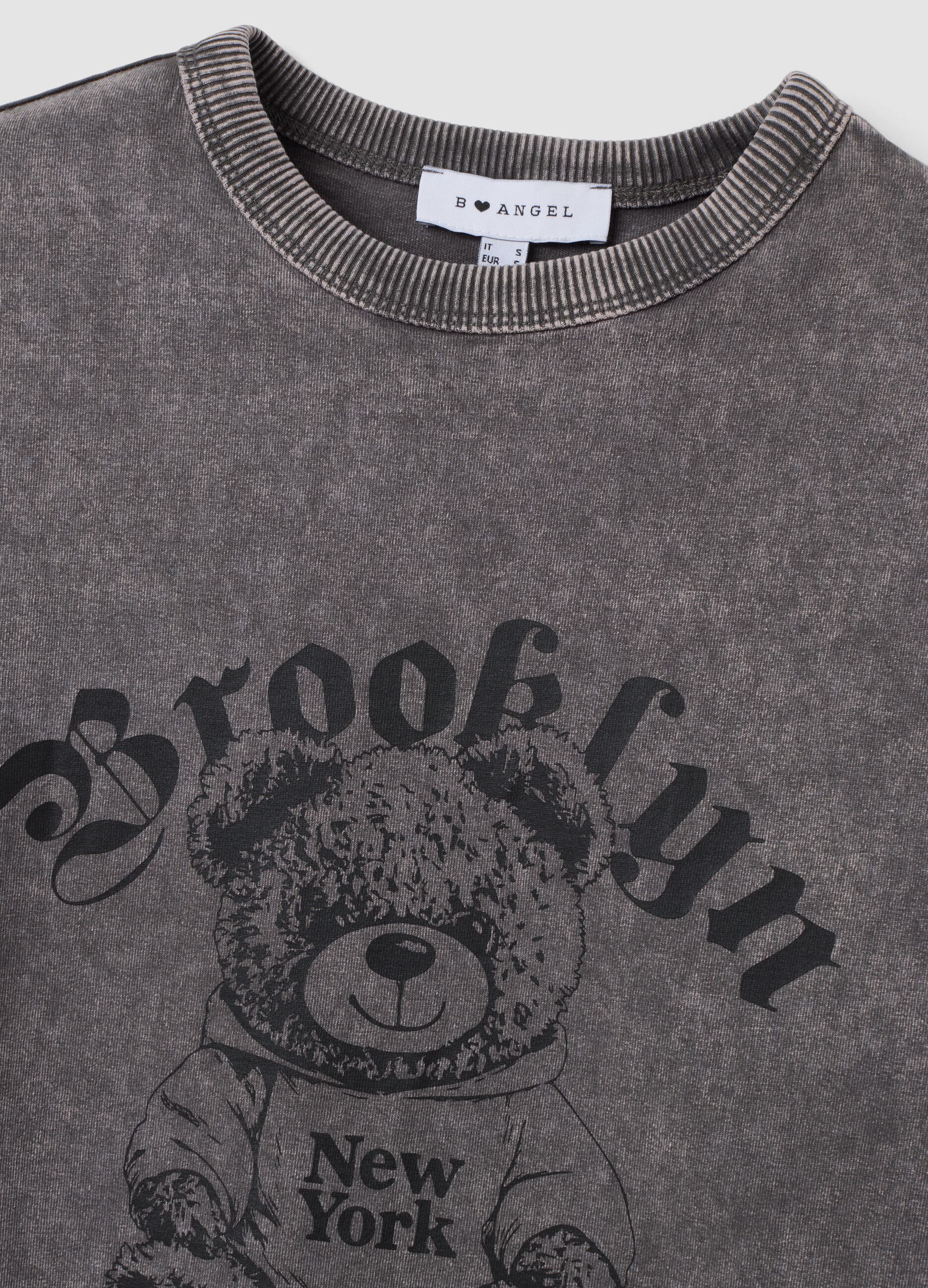 Grey pure cotton oversized T-shirt with teddy bear print